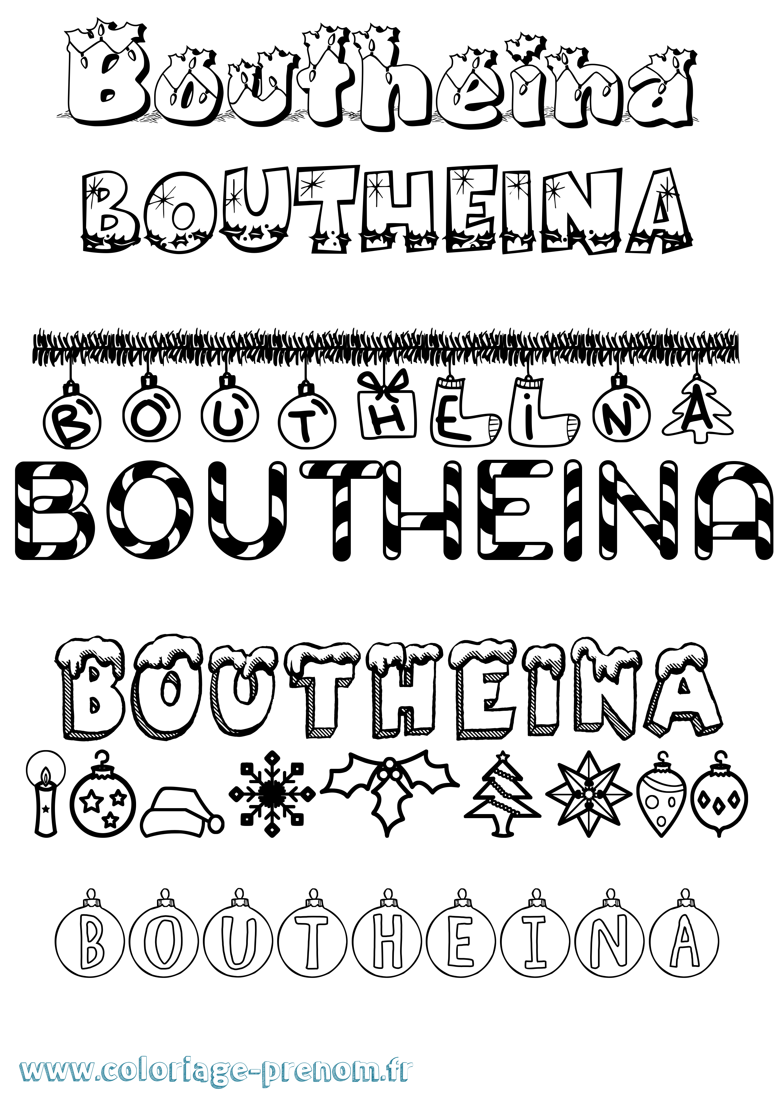 Coloriage prénom Boutheina Noël
