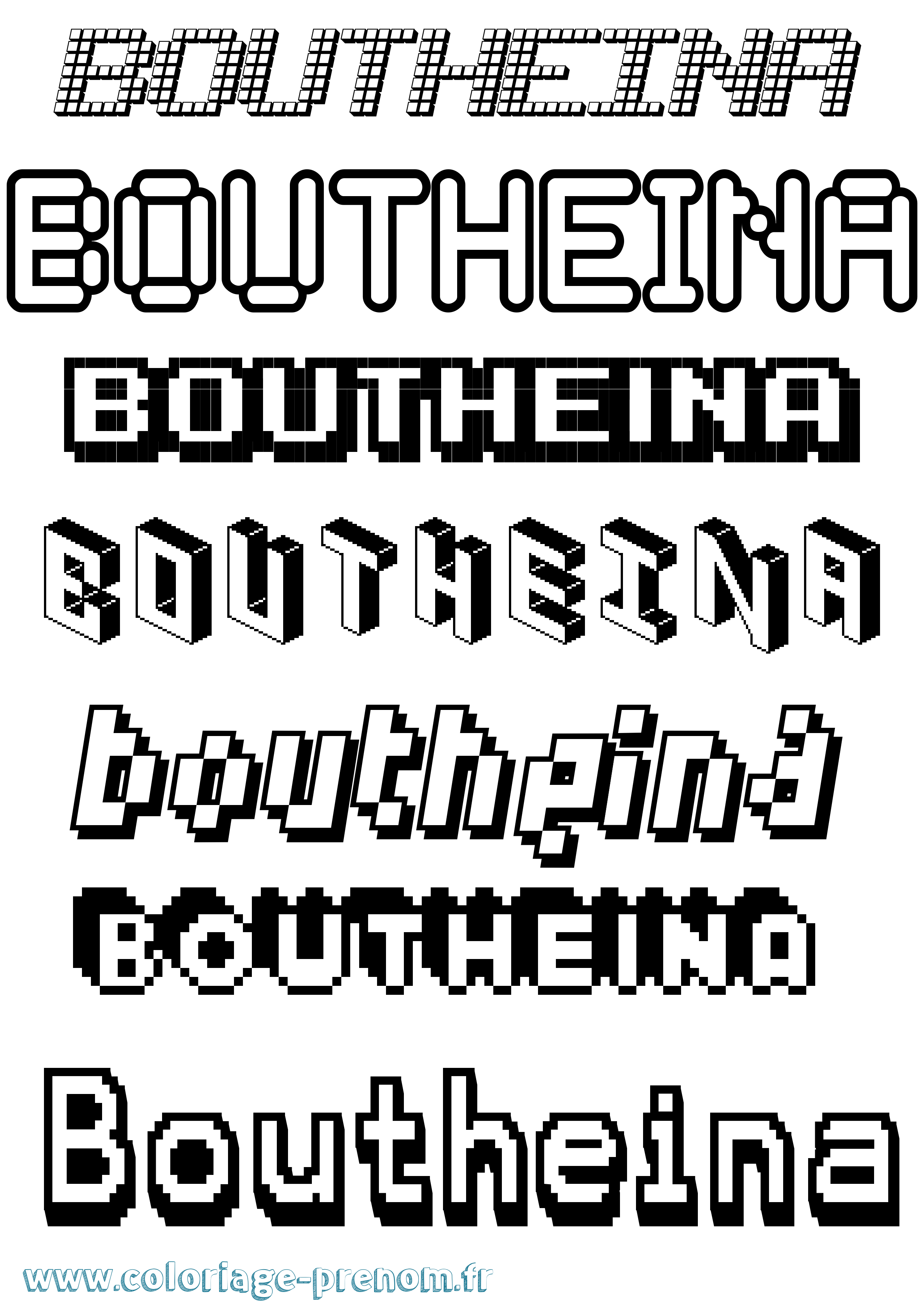 Coloriage prénom Boutheina Pixel