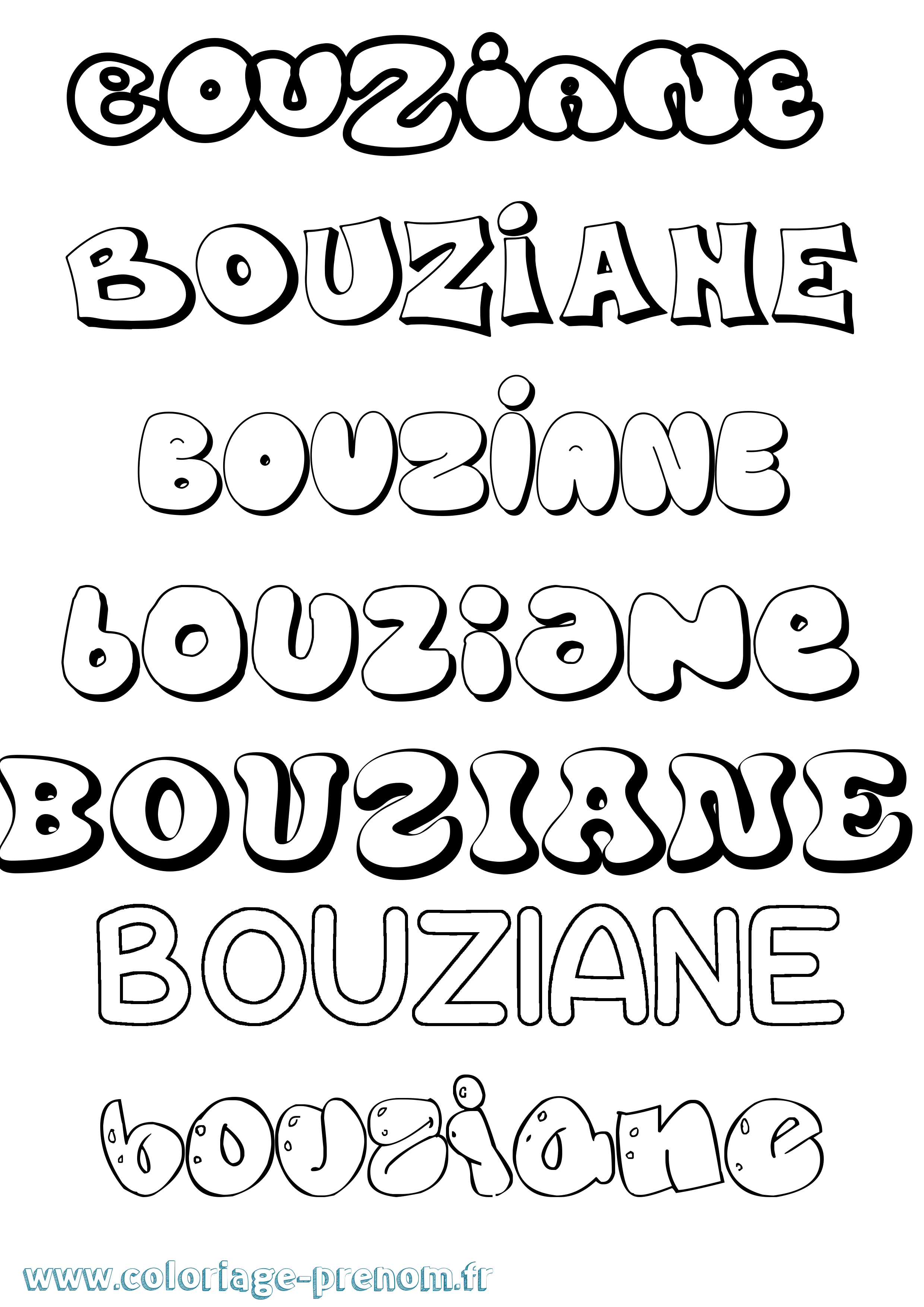 Coloriage prénom Bouziane Bubble