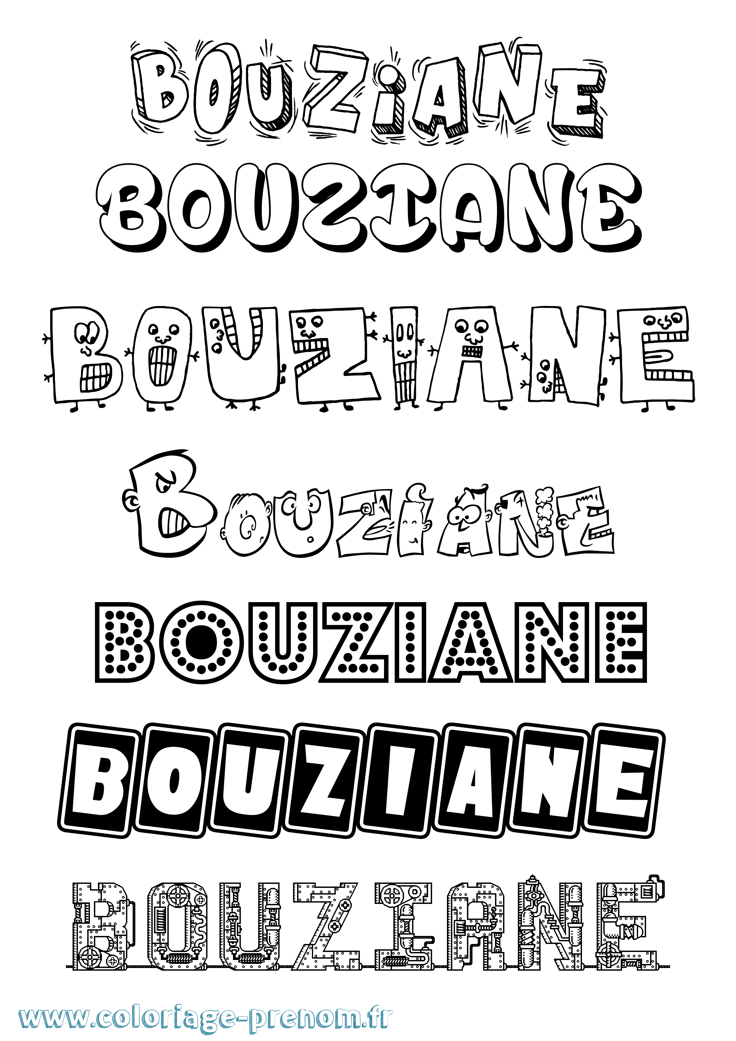 Coloriage prénom Bouziane Fun