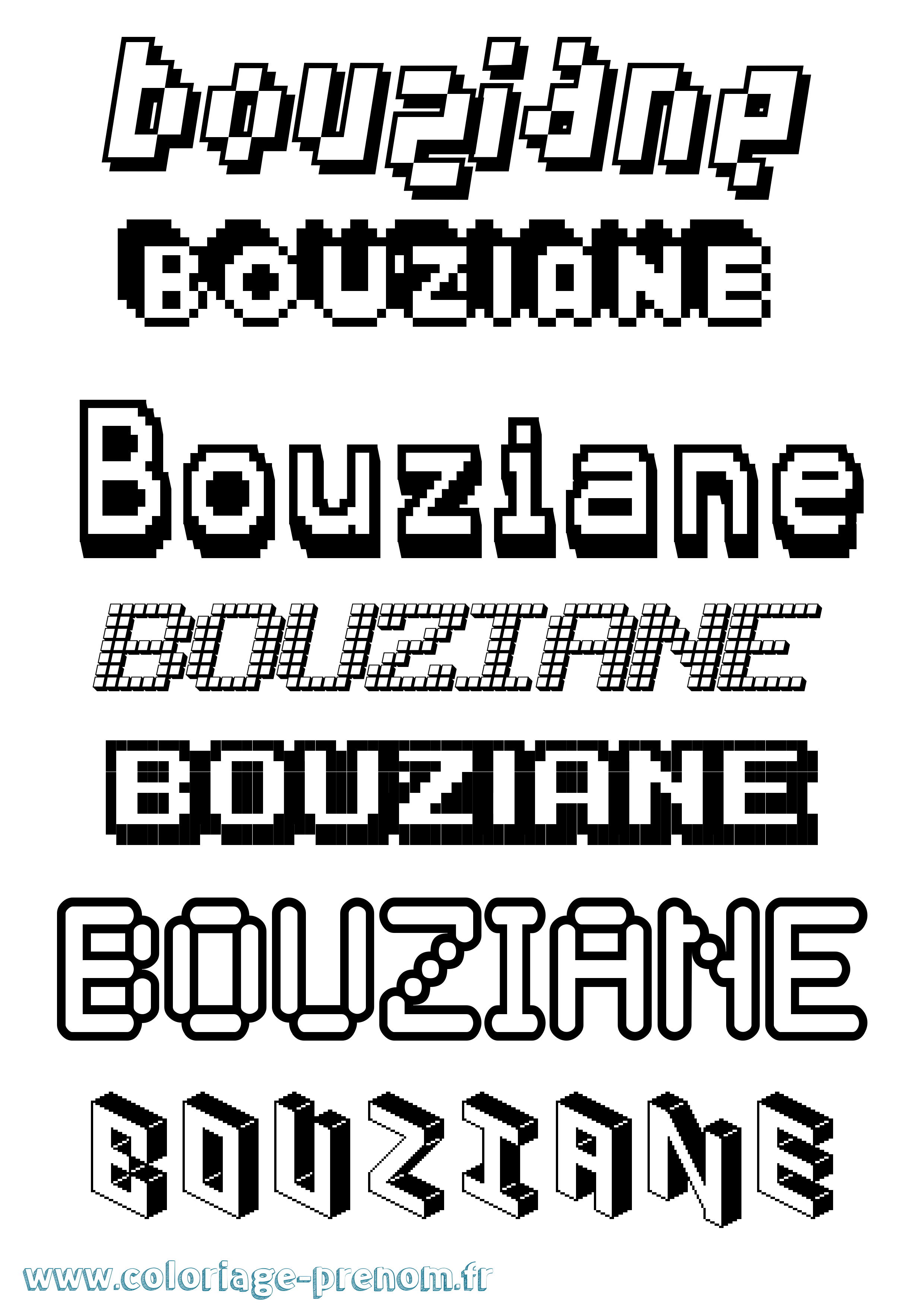 Coloriage prénom Bouziane Pixel