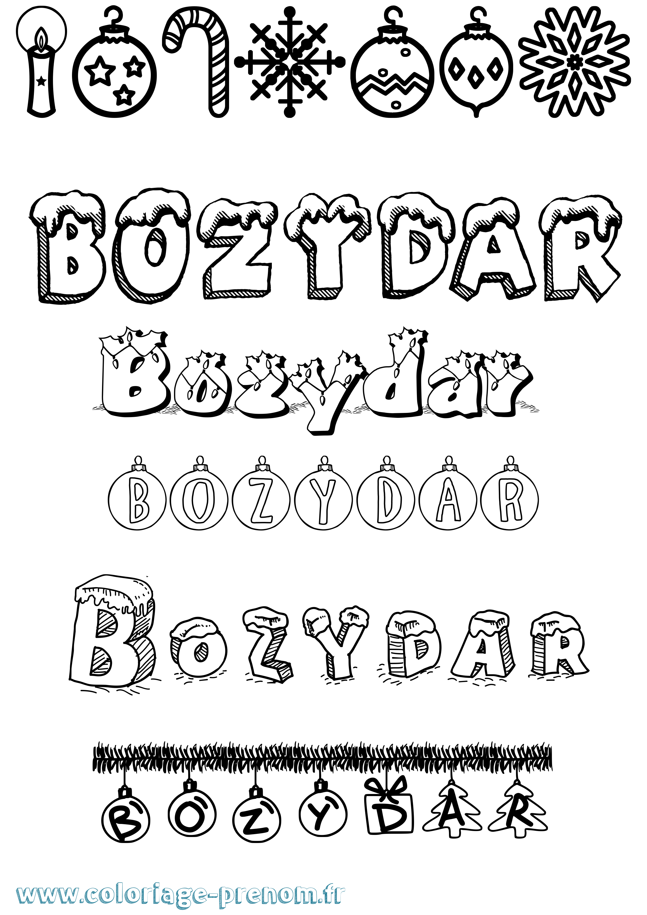 Coloriage Bozydar Noël Coloriage prénom Bozydar Noël