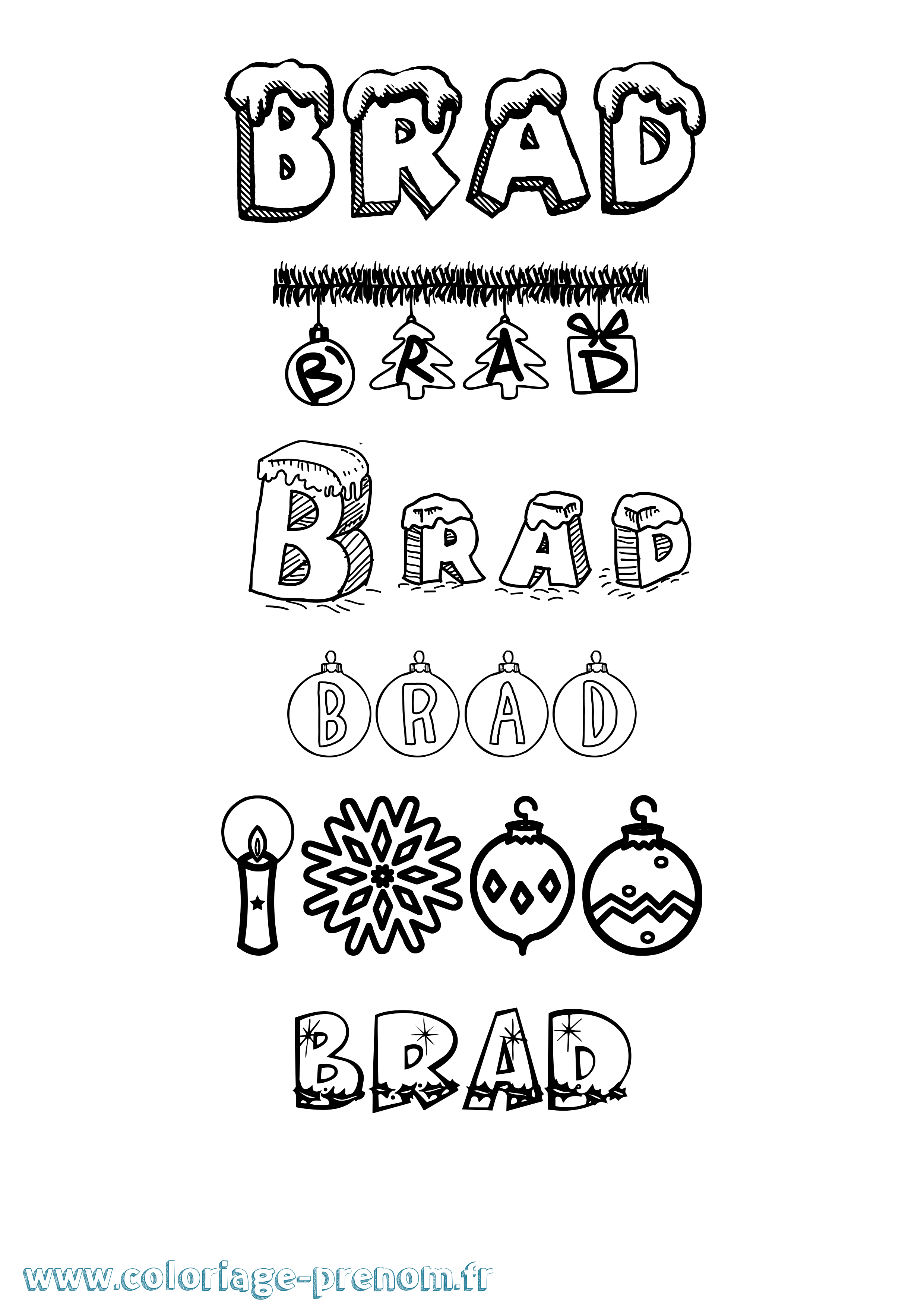 Coloriage prénom Brad Noël