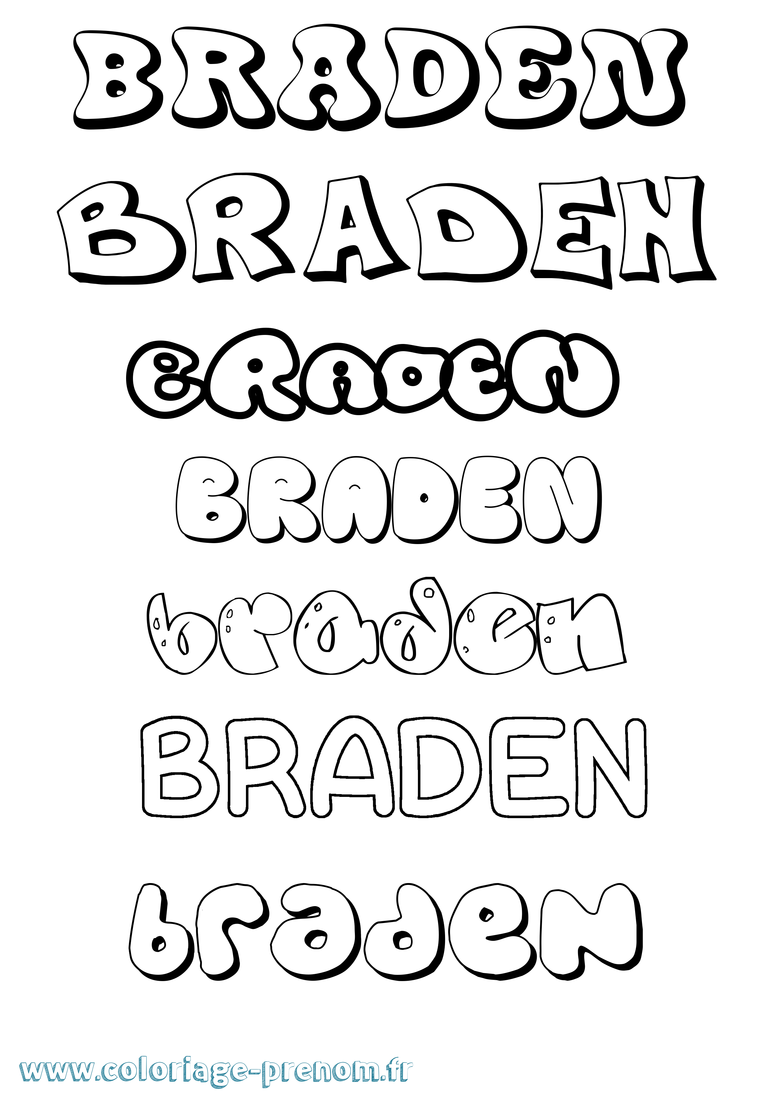 Coloriage Braden Bubble Coloriage prénom Braden Bubble