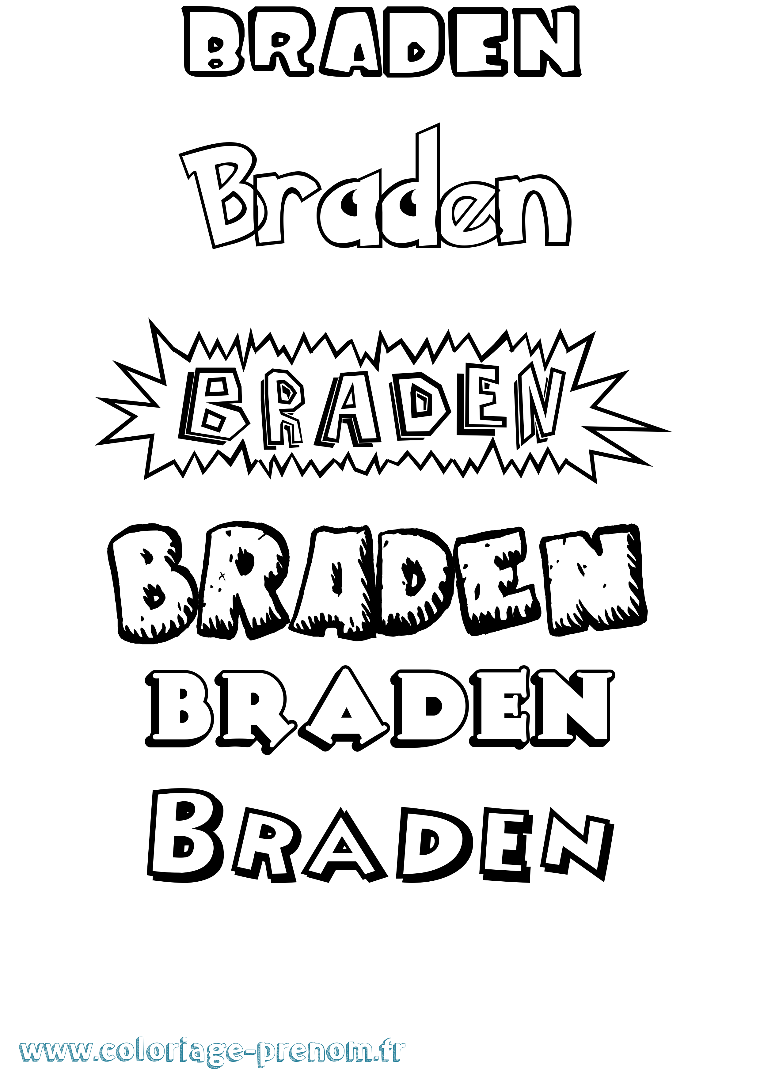 Coloriage Braden Dessin Animé Coloriage prénom Braden Dessin Animé