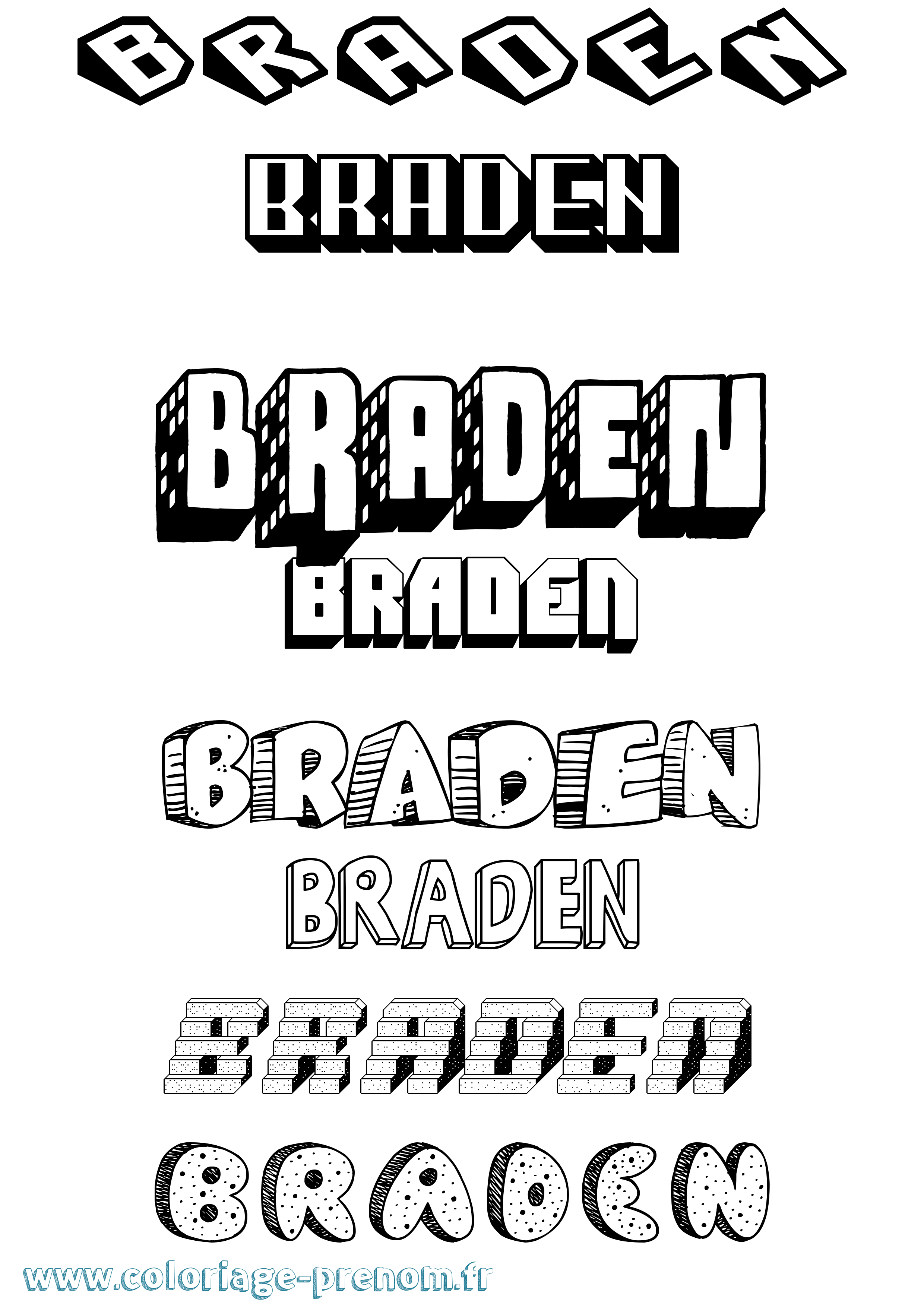 Coloriage Braden Effet 3D Coloriage prénom Braden Effet 3D