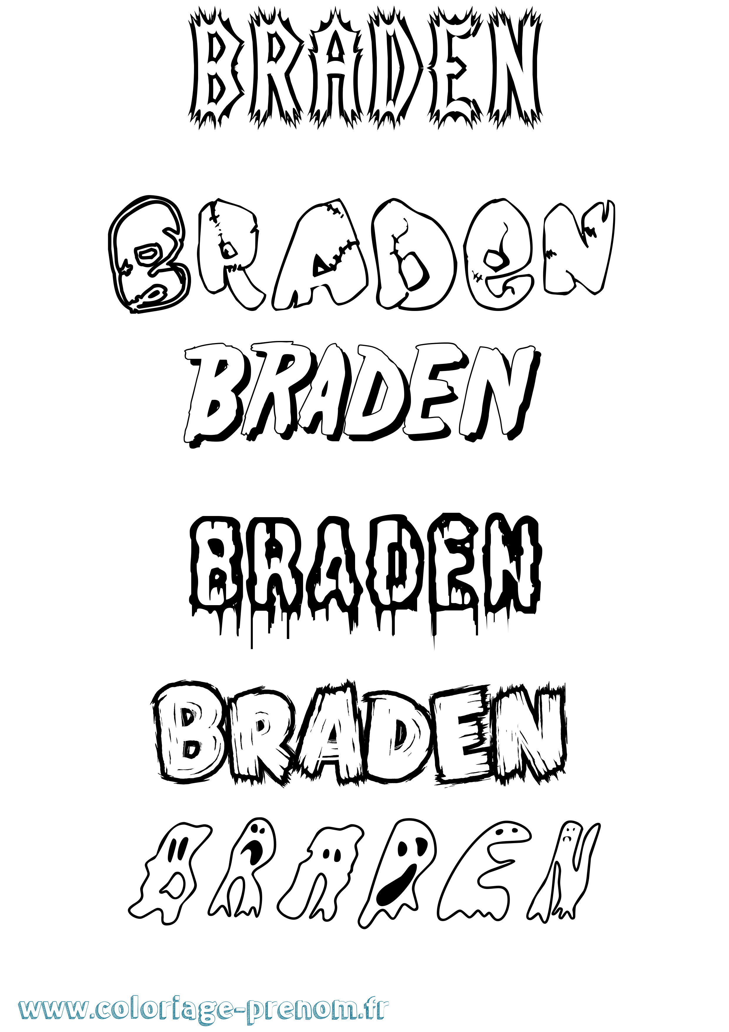Coloriage Braden Frisson Coloriage prénom Braden Frisson