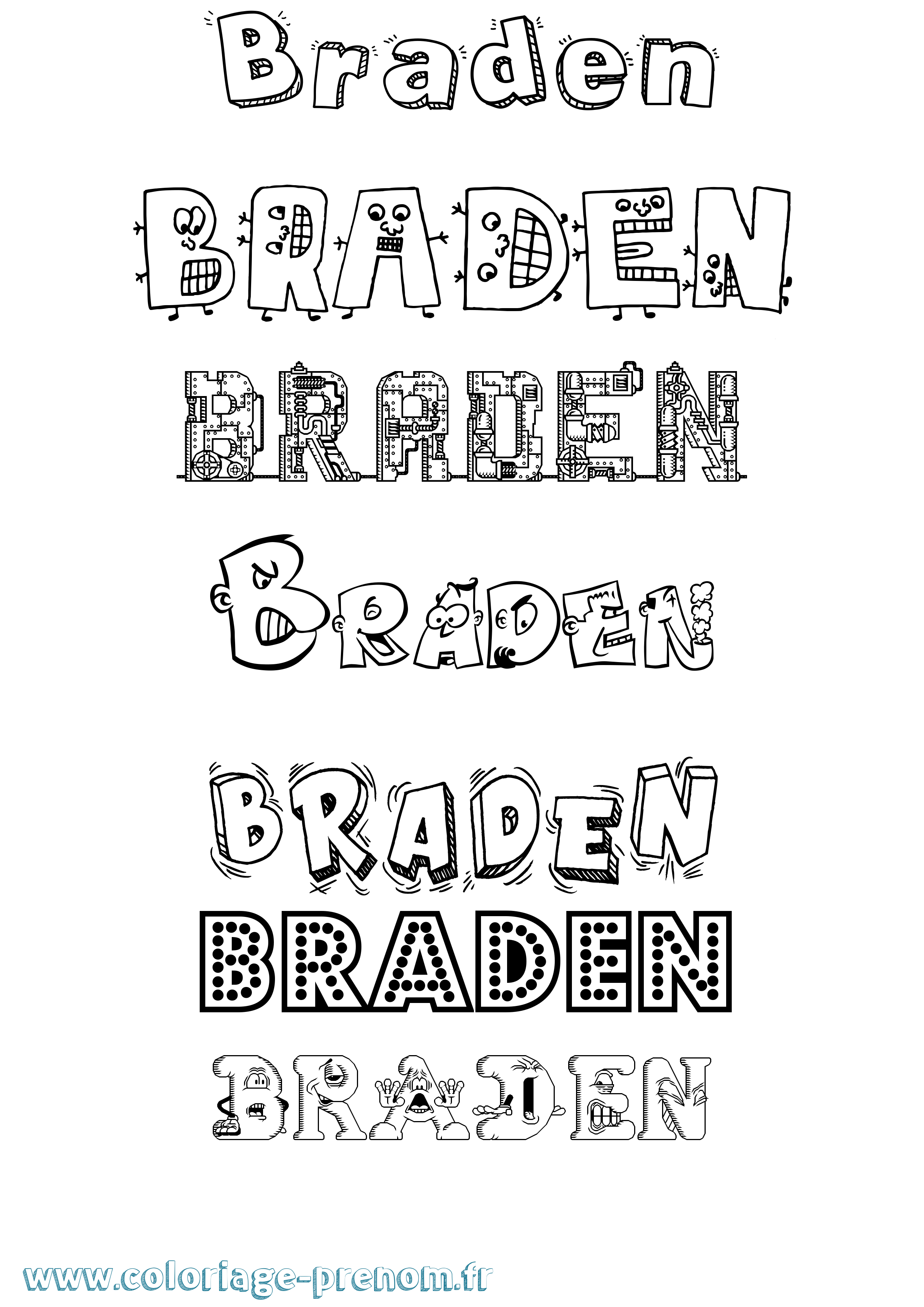 Coloriage Braden Fun Coloriage prénom Braden Fun