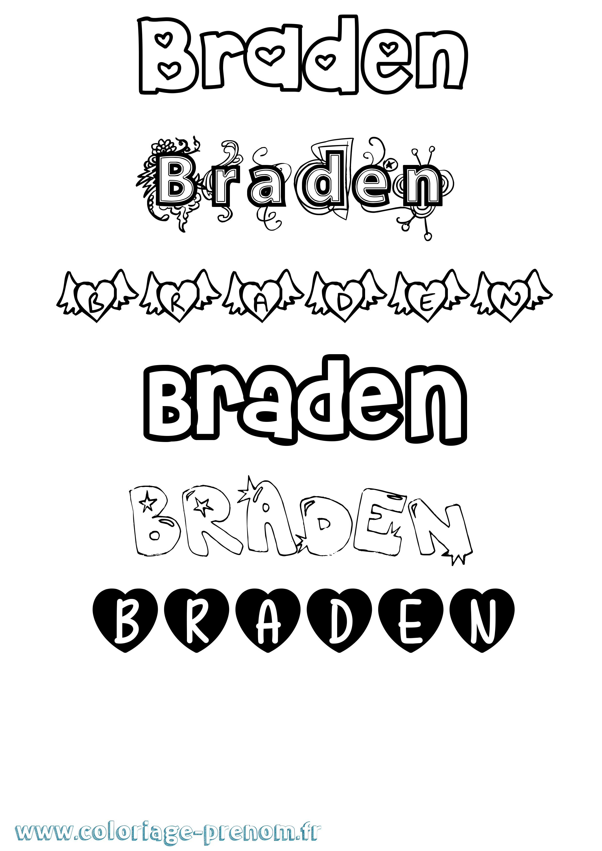 Coloriage Braden Girly Coloriage prénom Braden Girly