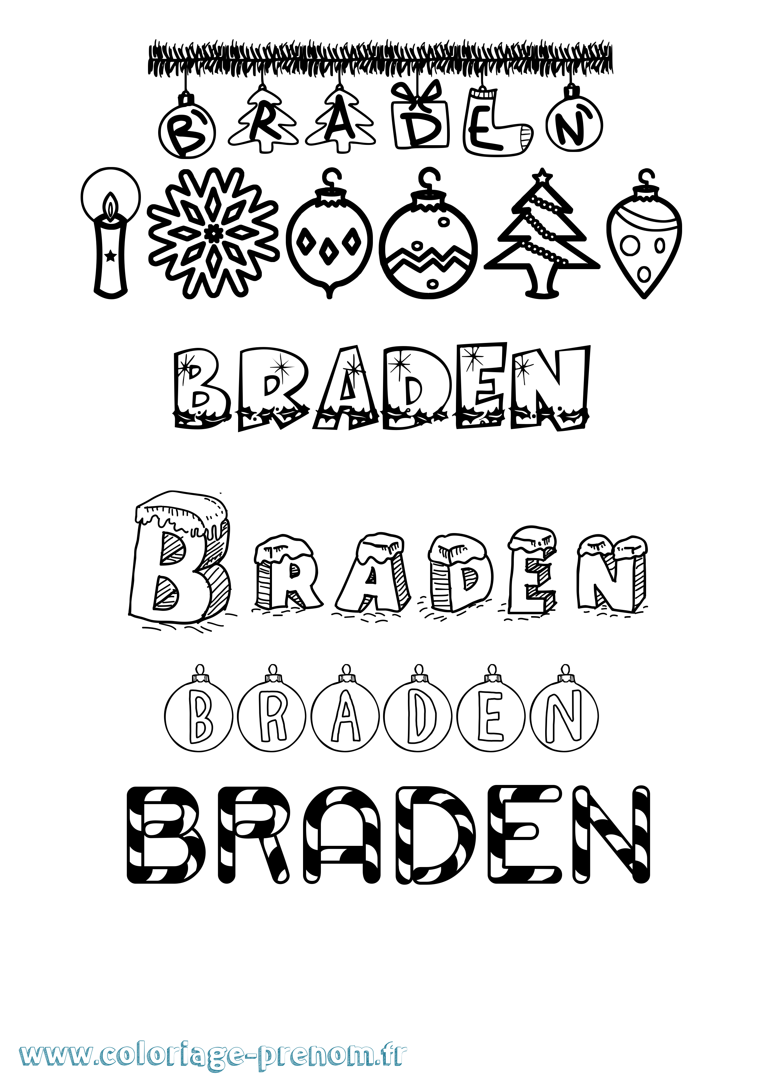 Coloriage Braden Noël Coloriage prénom Braden Noël