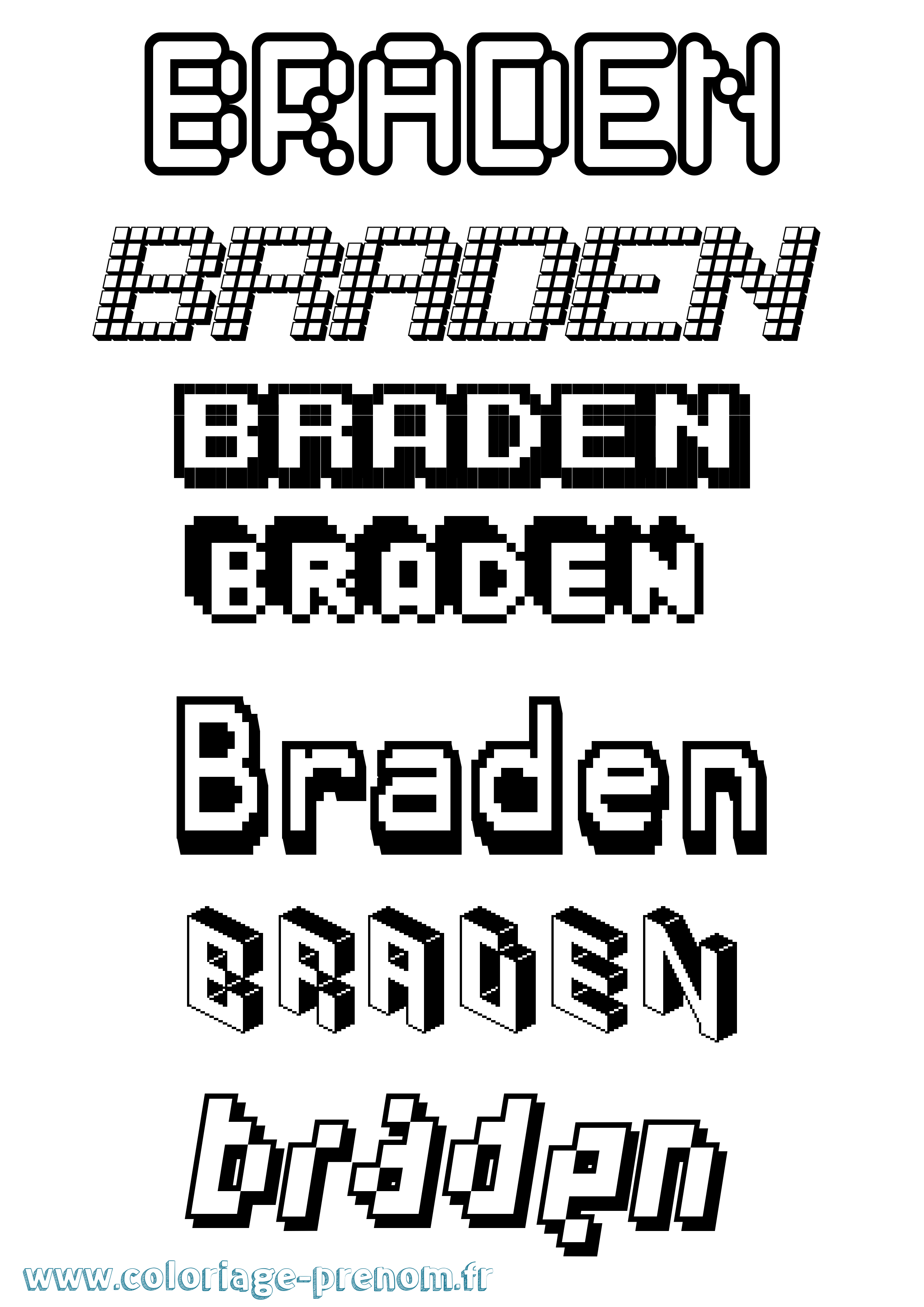Coloriage Braden Pixel Coloriage prénom Braden Pixel