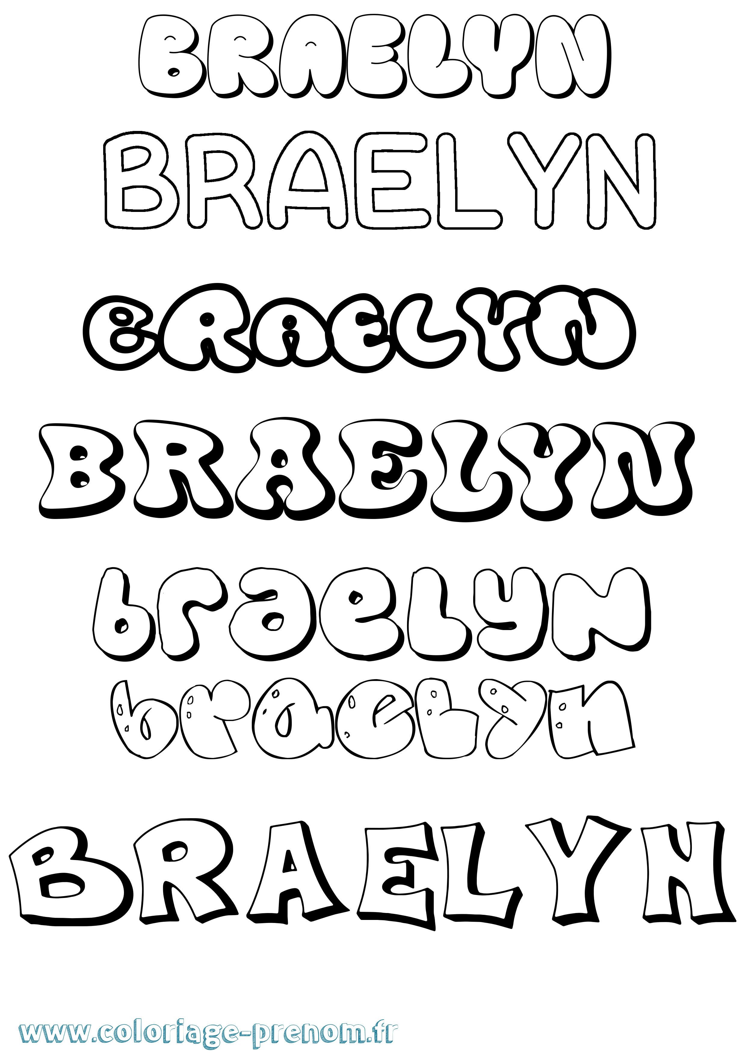 Coloriage Braelyn Bubble Coloriage prénom Braelyn Bubble