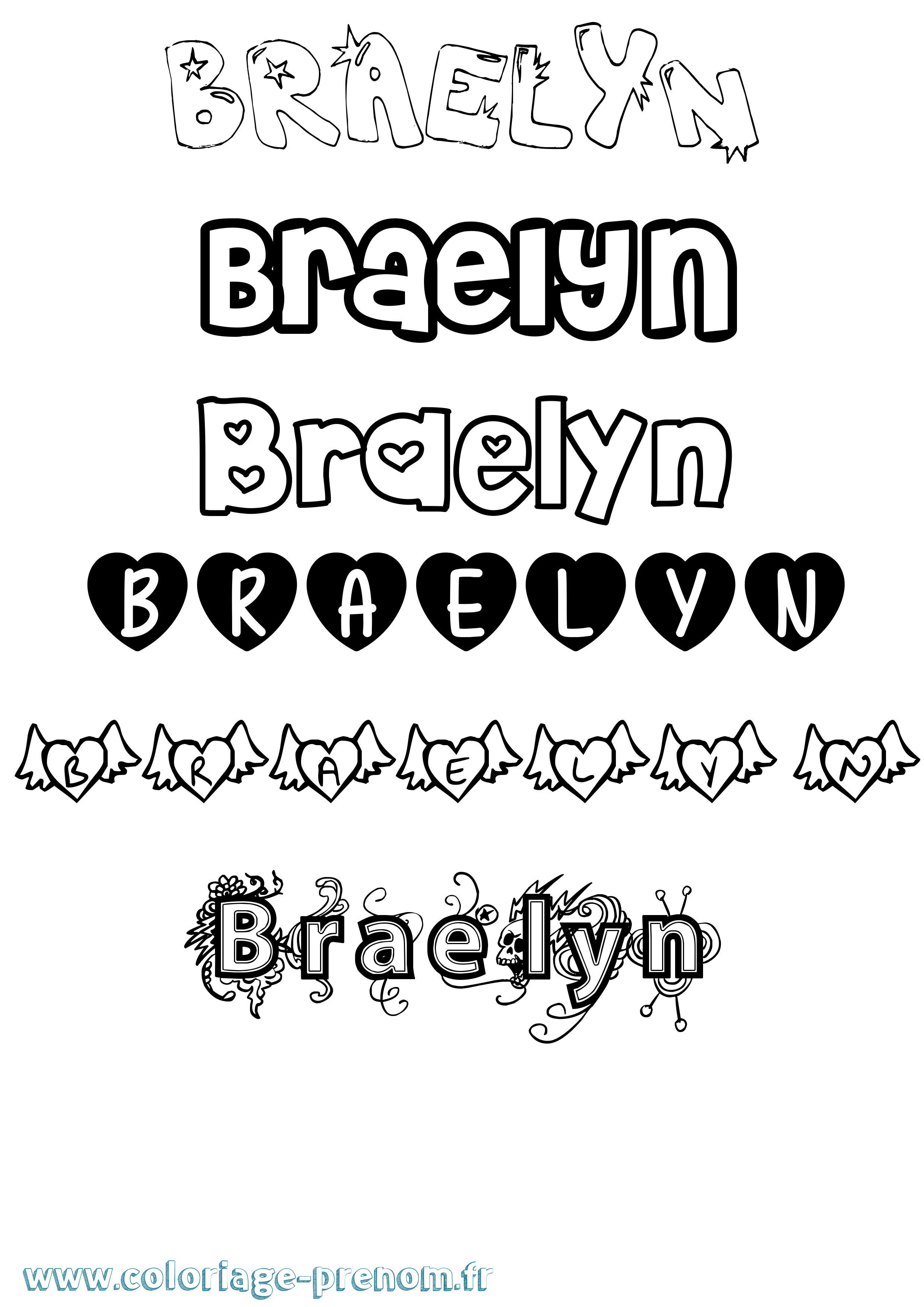 Coloriage Braelyn Girly Coloriage prénom Braelyn Girly