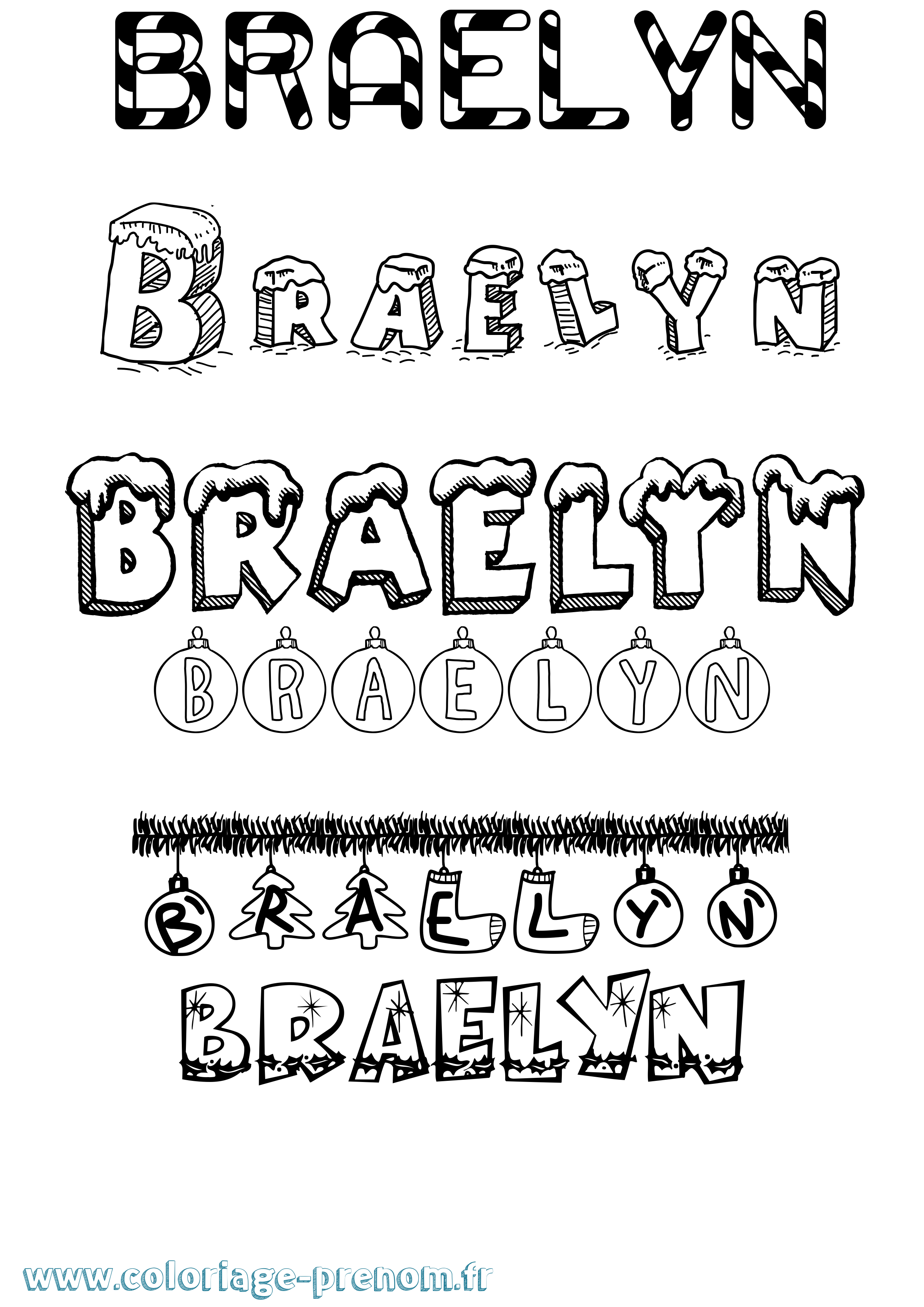 Coloriage Braelyn Noël Coloriage prénom Braelyn Noël