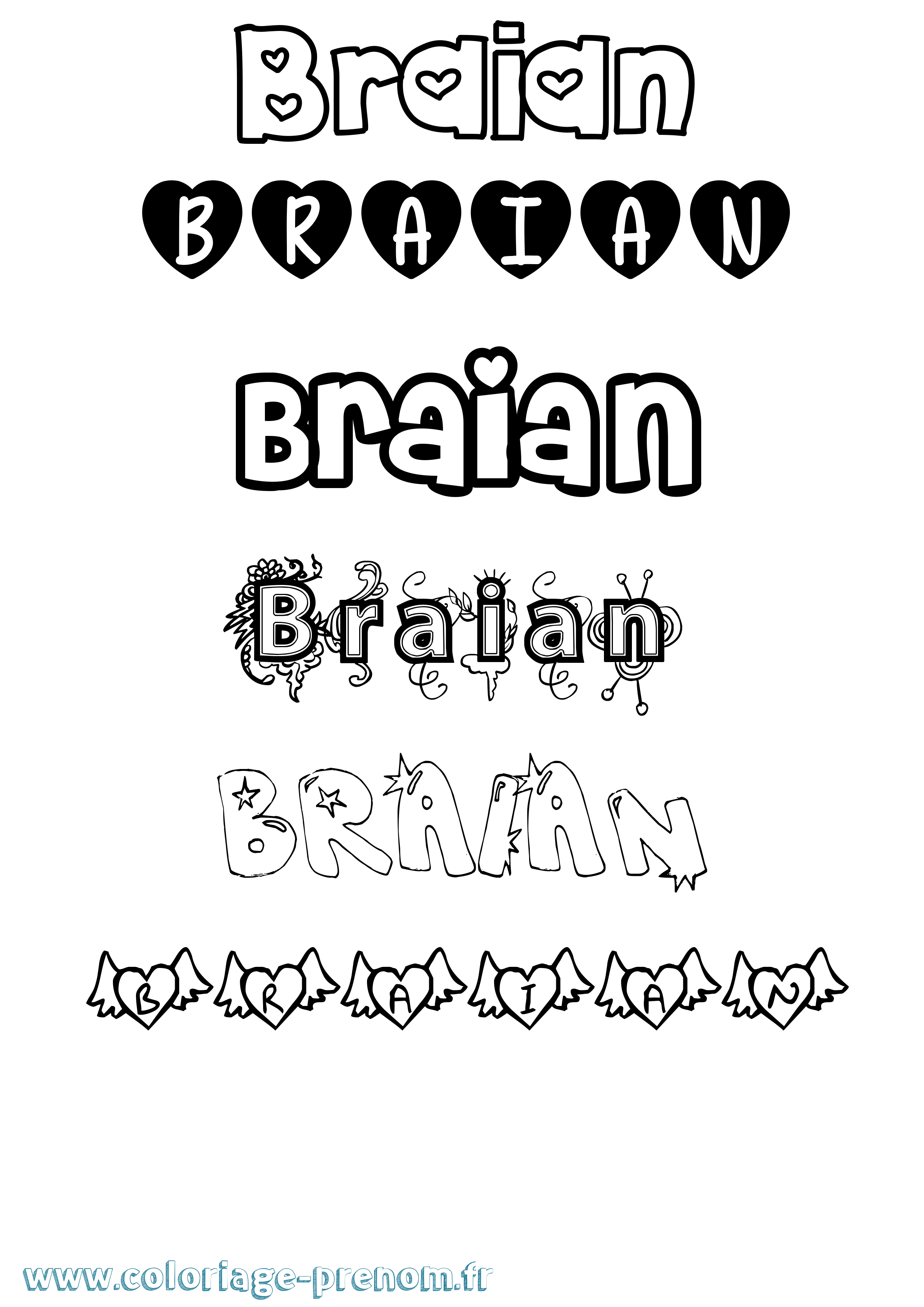 Coloriage prénom Braian Girly