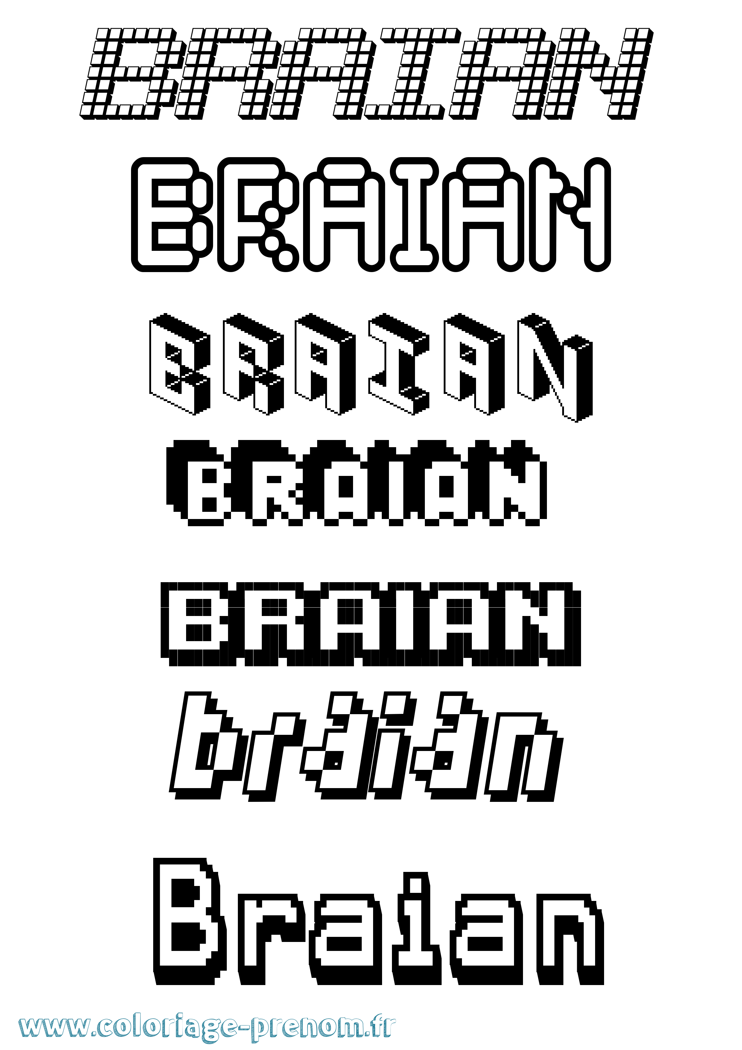 Coloriage prénom Braian Pixel