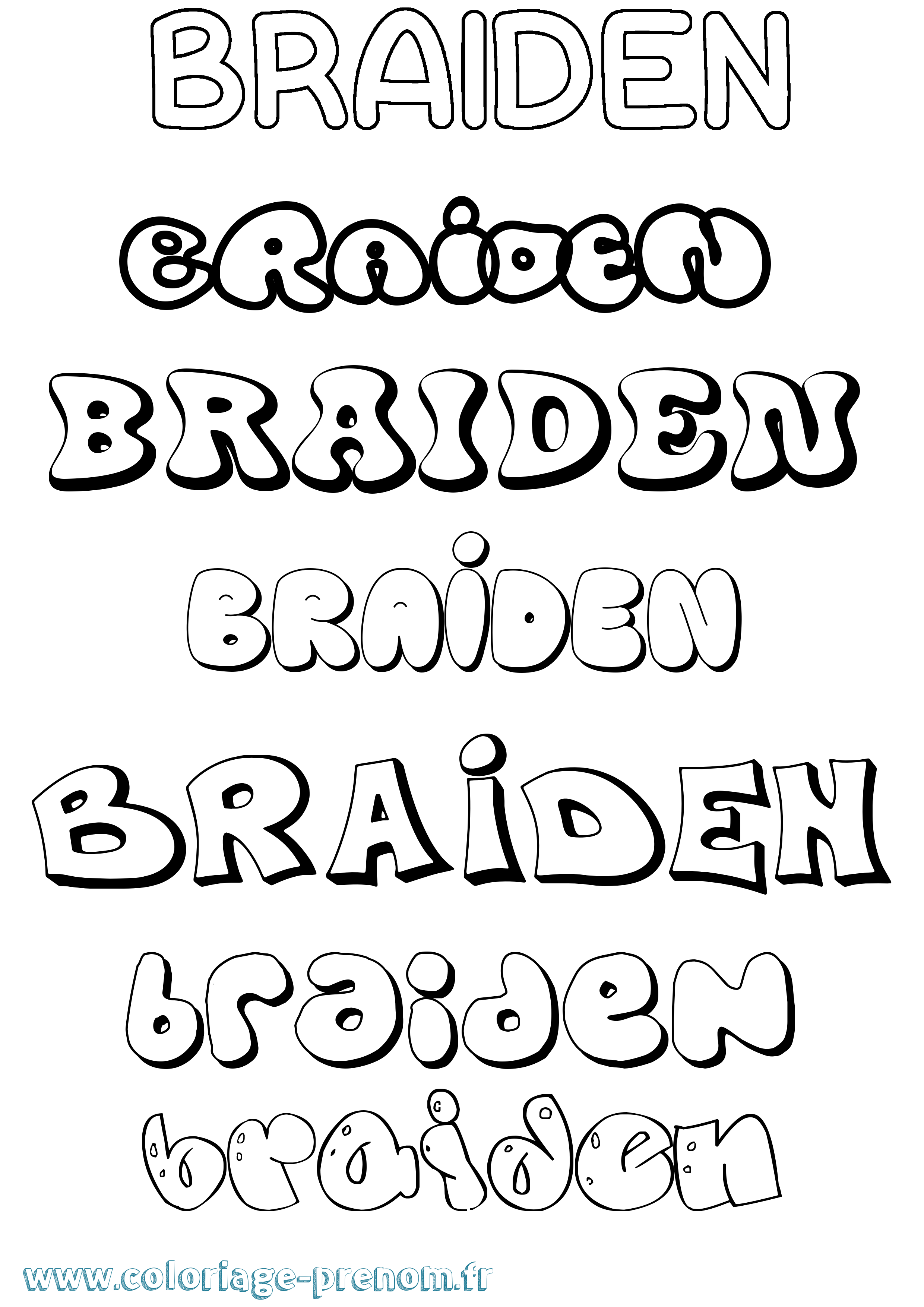 Coloriage prénom Braiden Bubble