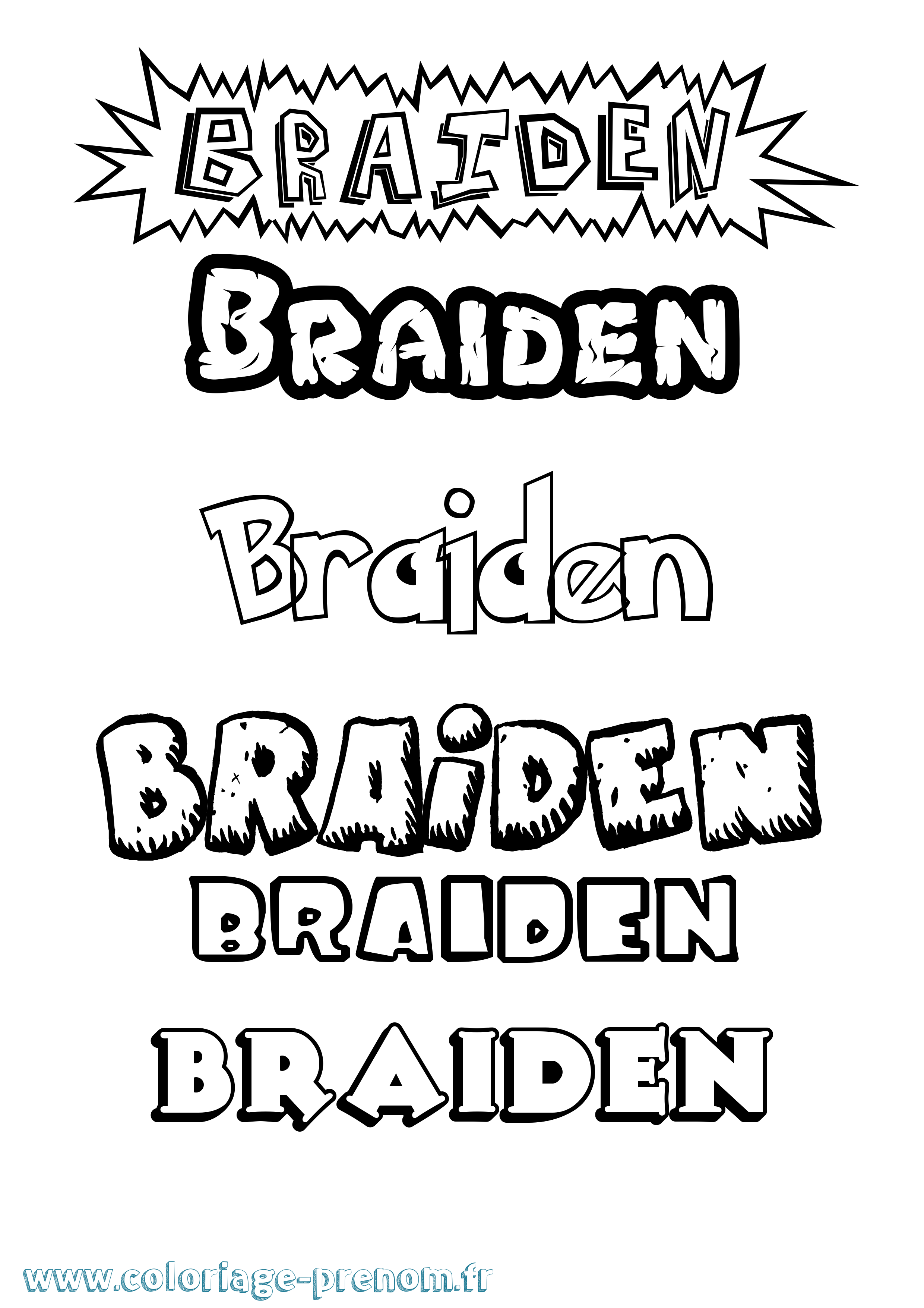 Coloriage prénom Braiden Dessin Animé