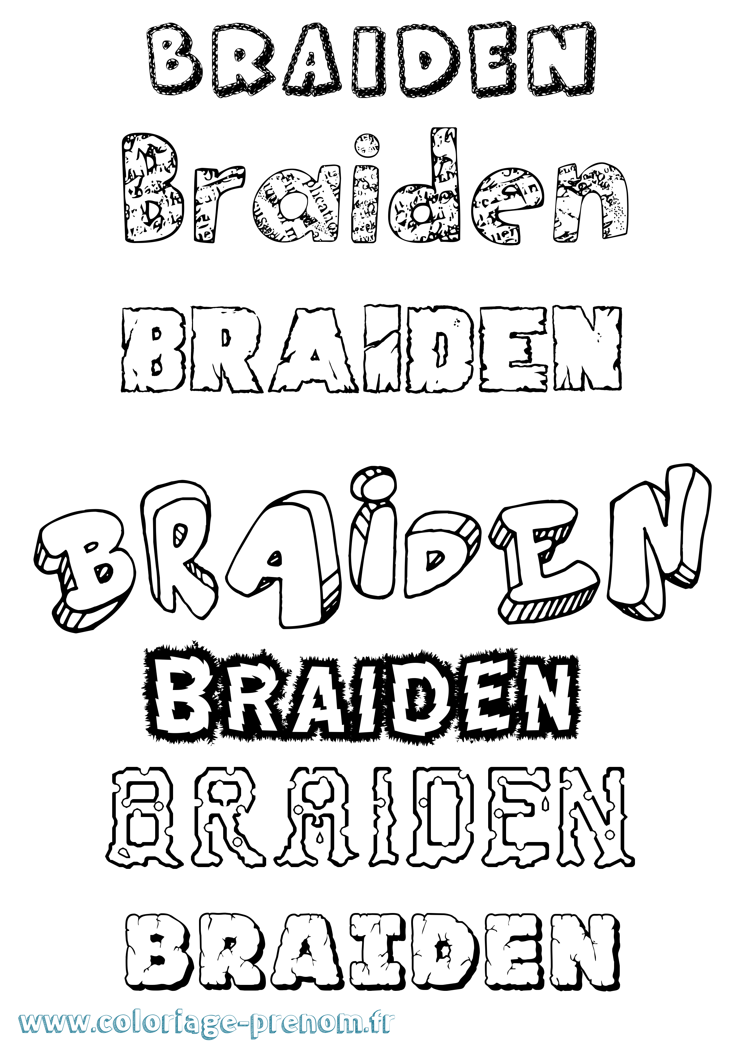 Coloriage prénom Braiden Destructuré