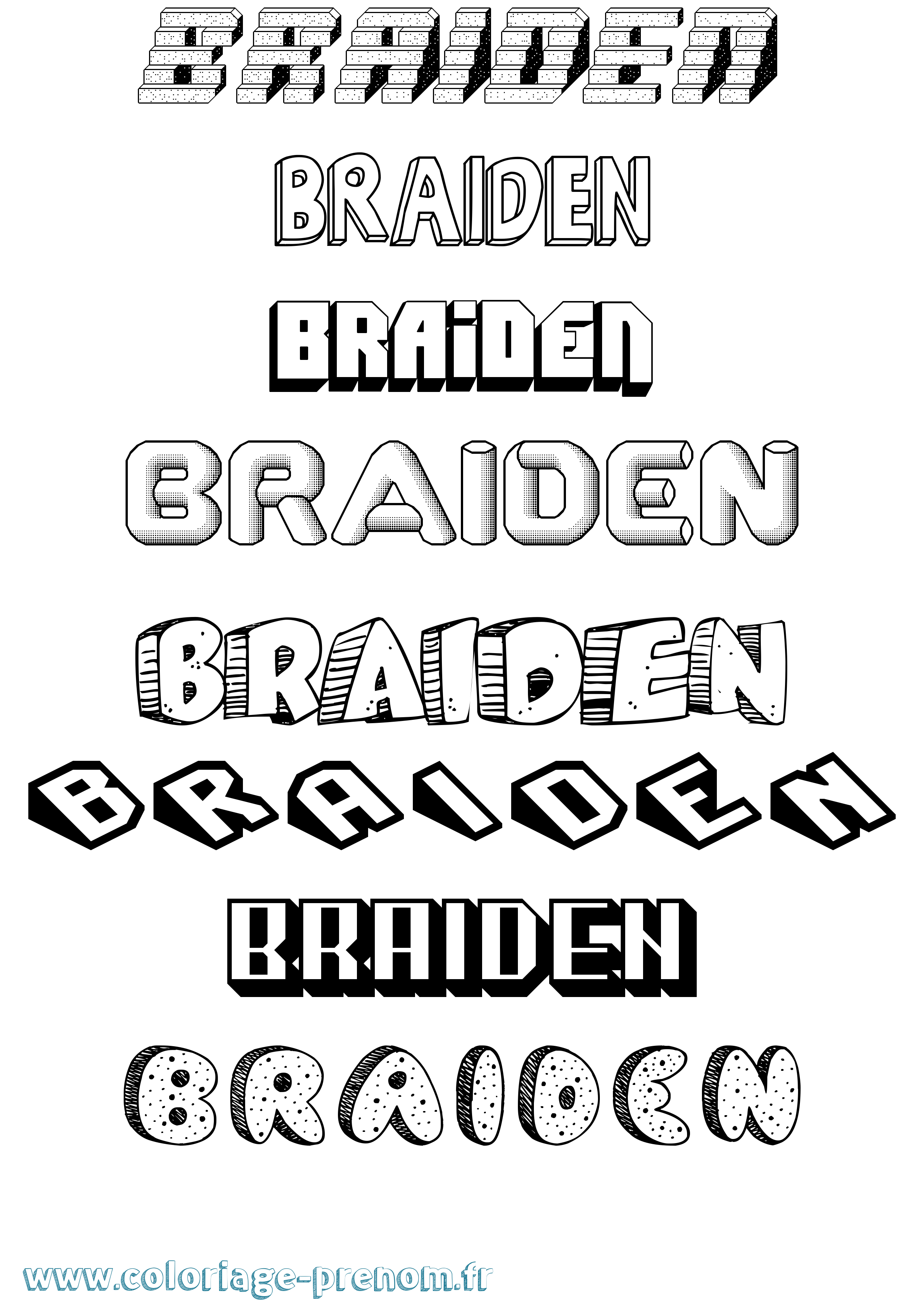 Coloriage prénom Braiden Effet 3D