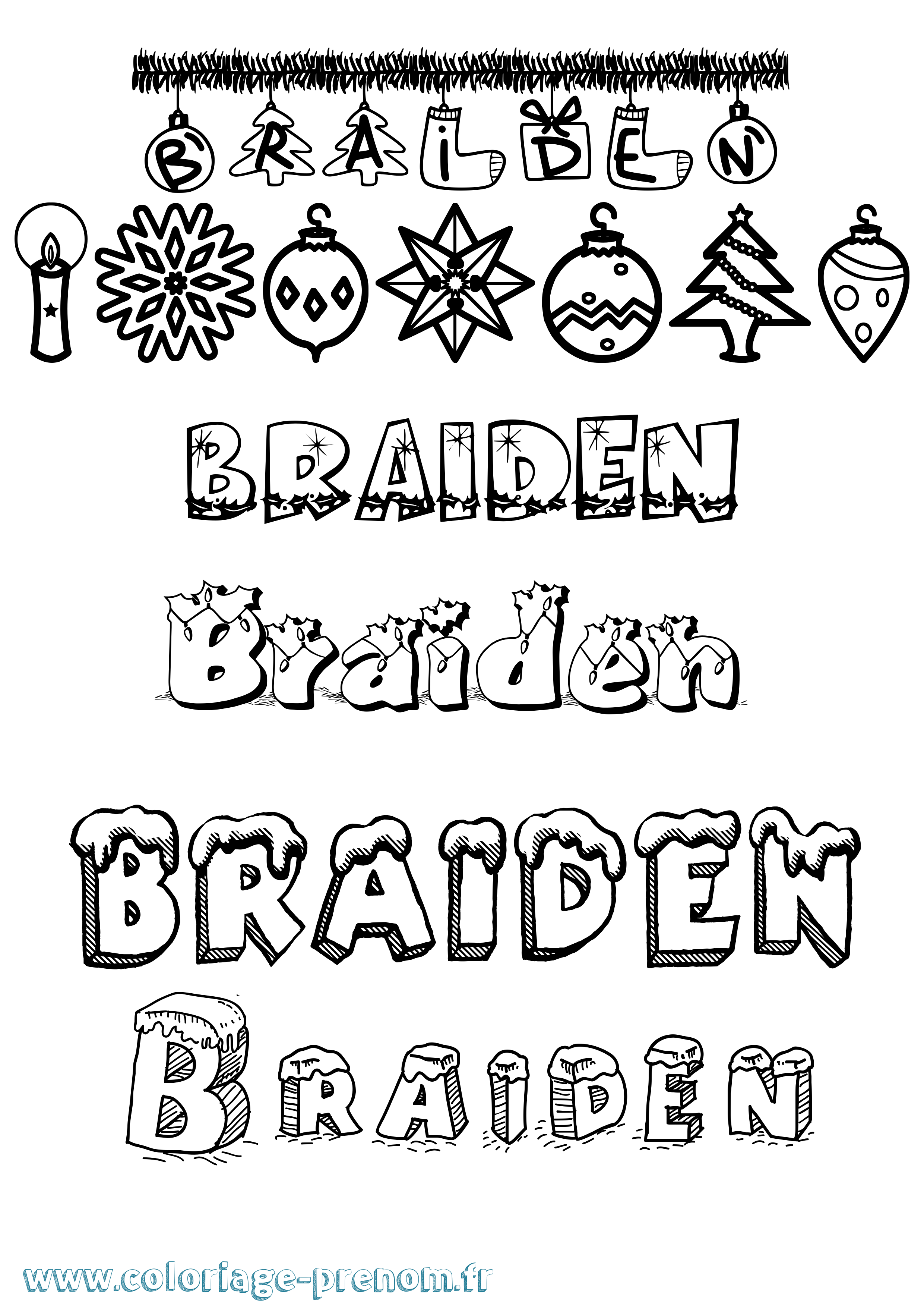 Coloriage prénom Braiden Noël