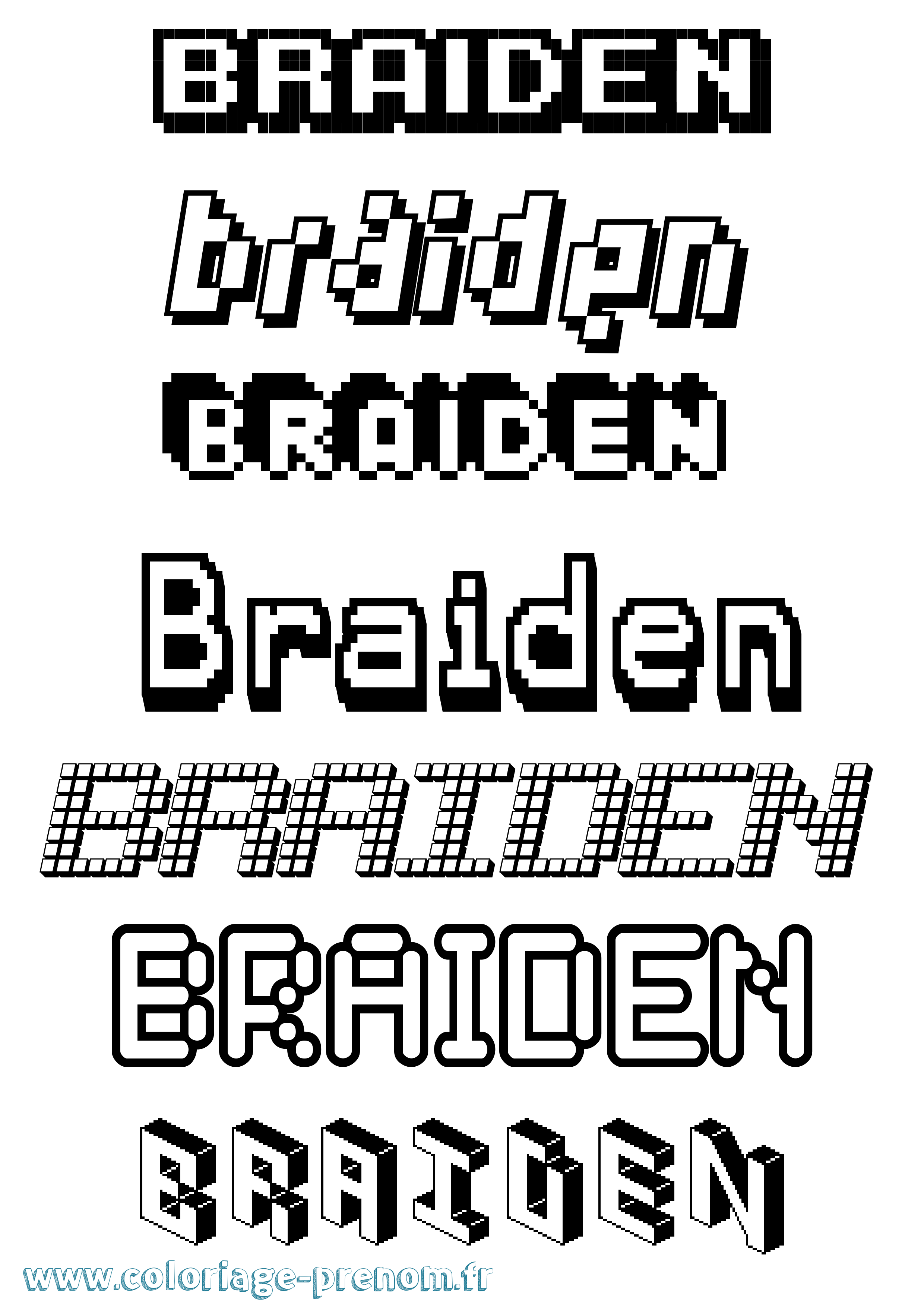 Coloriage prénom Braiden Pixel