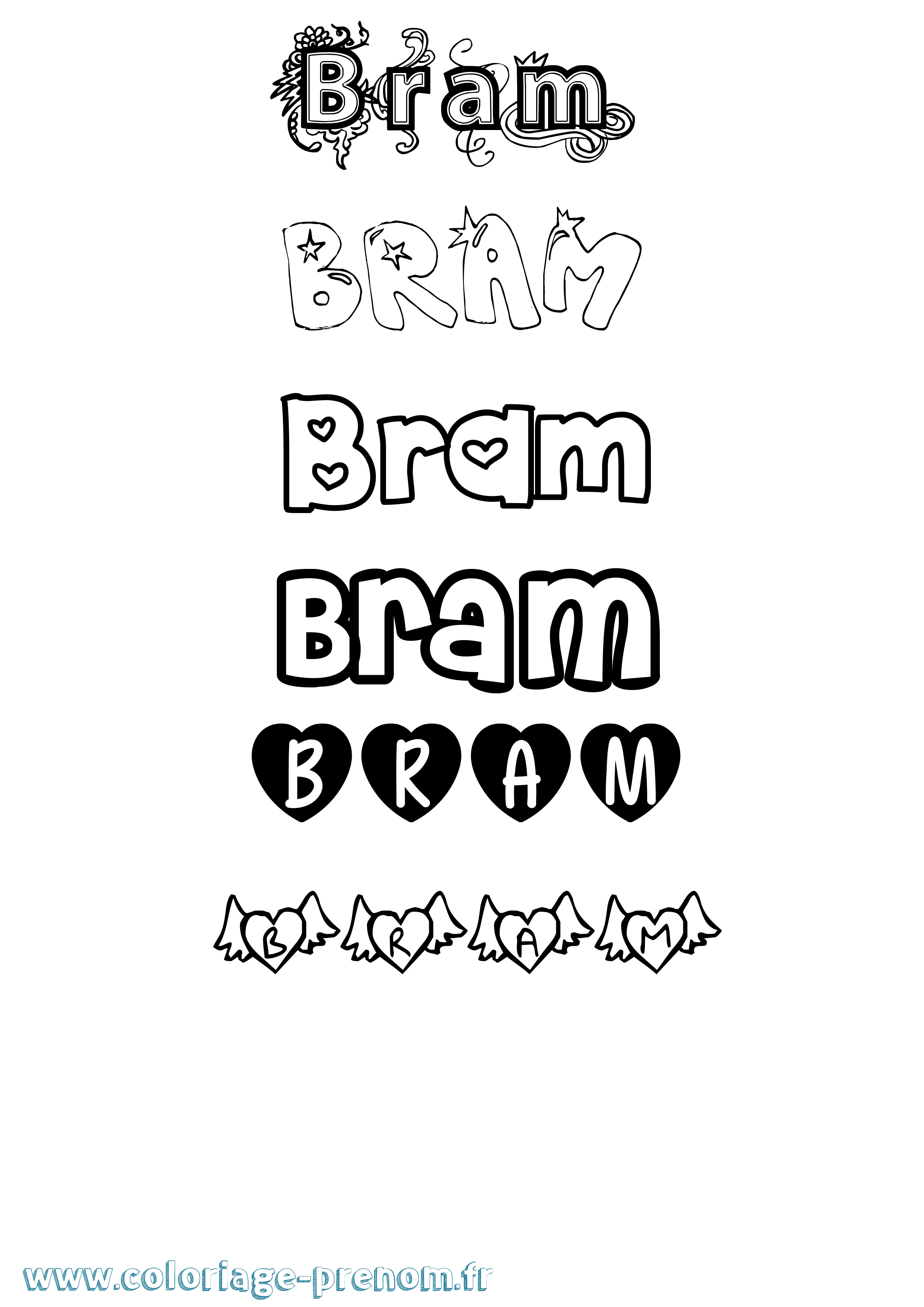 Coloriage prénom Bram Girly