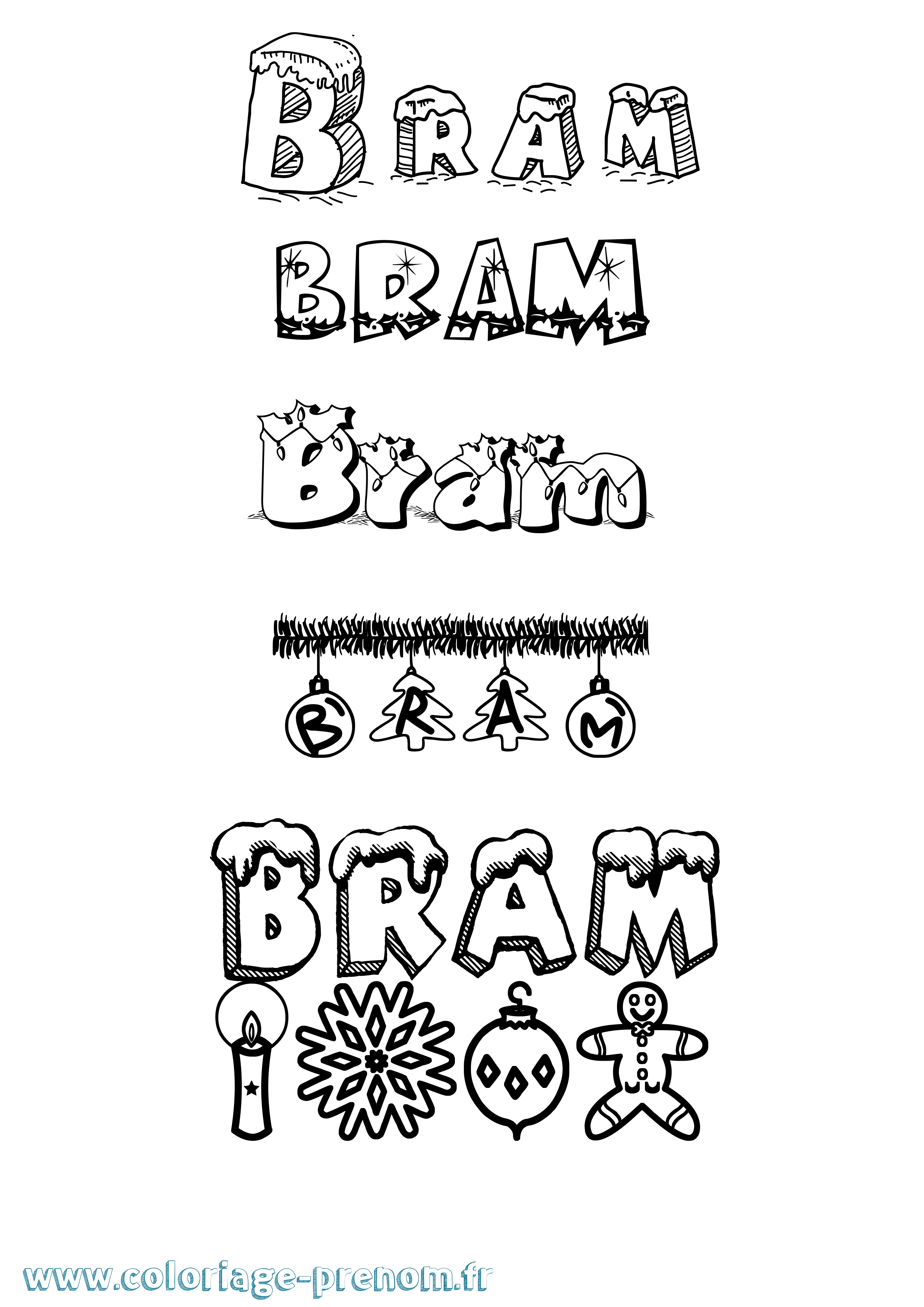 Coloriage Bram Noël Coloriage prénom Bram Noël