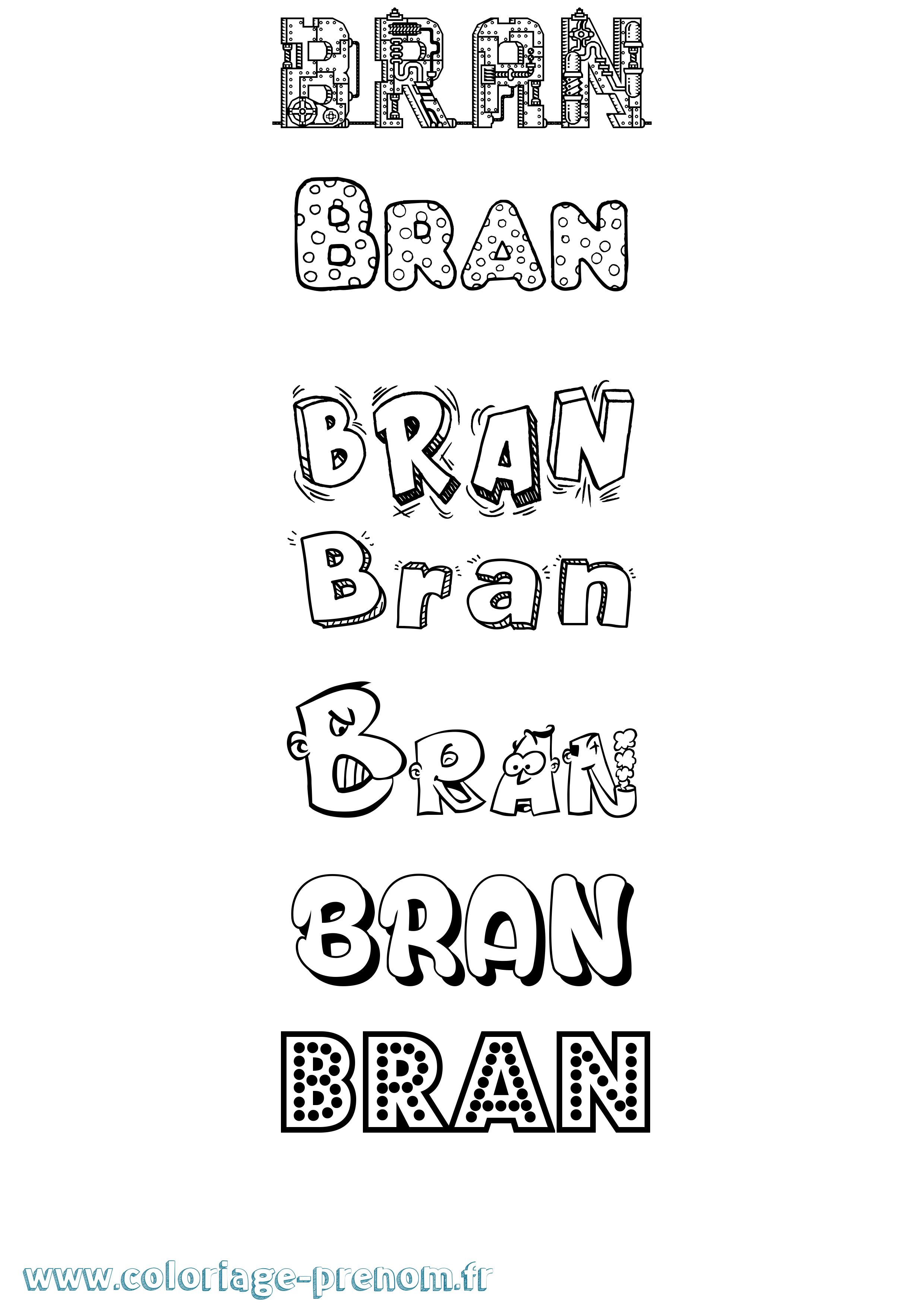 Coloriage prénom Bran Fun