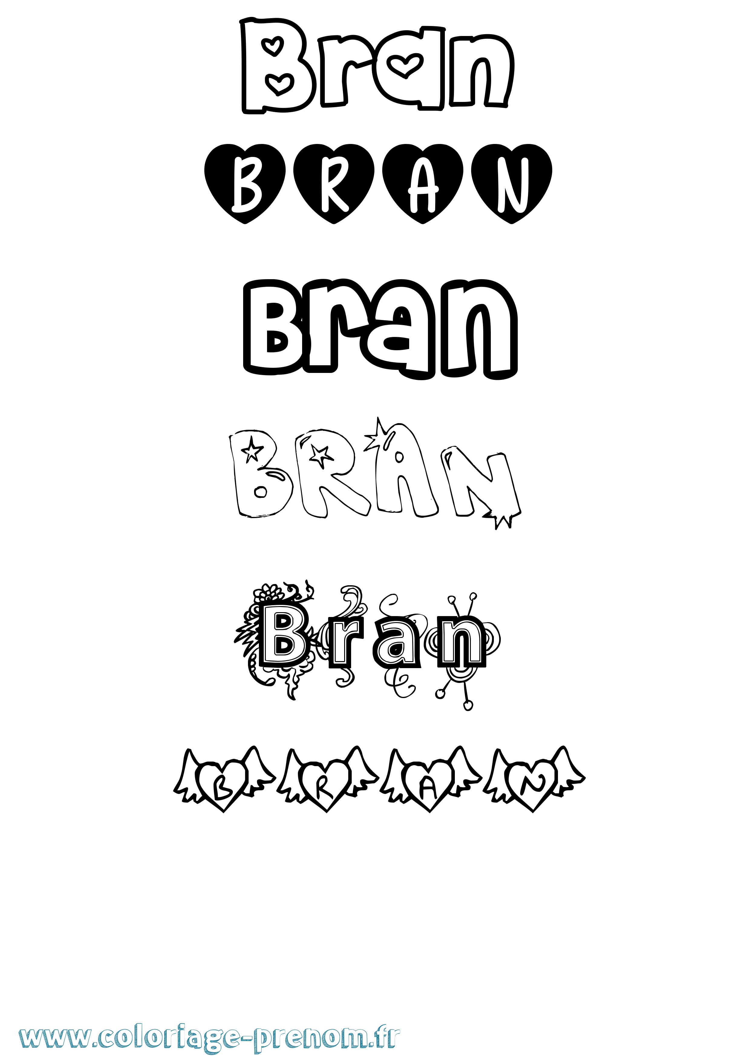 Coloriage prénom Bran Girly
