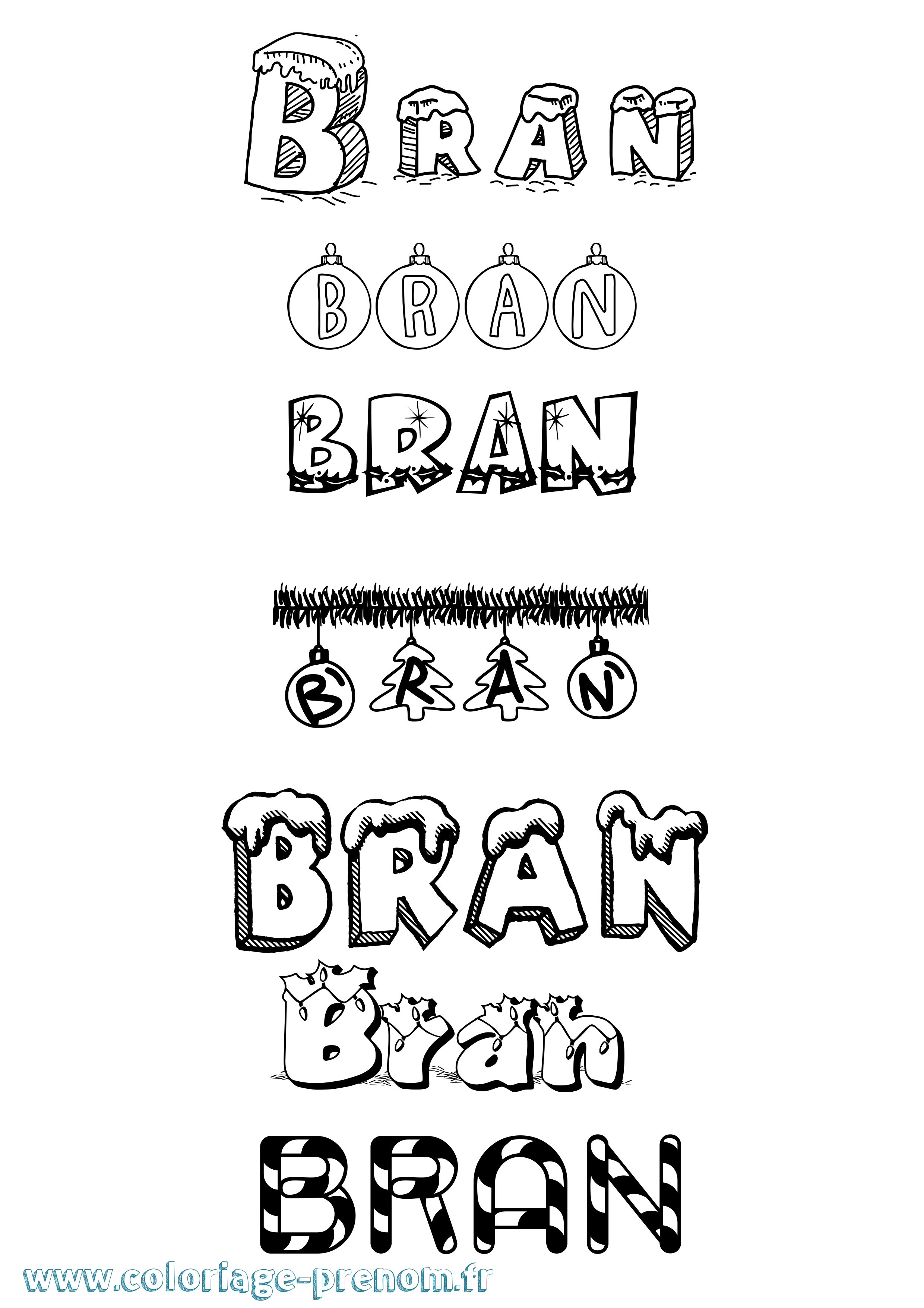 Coloriage Bran Noël Coloriage prénom Bran Noël