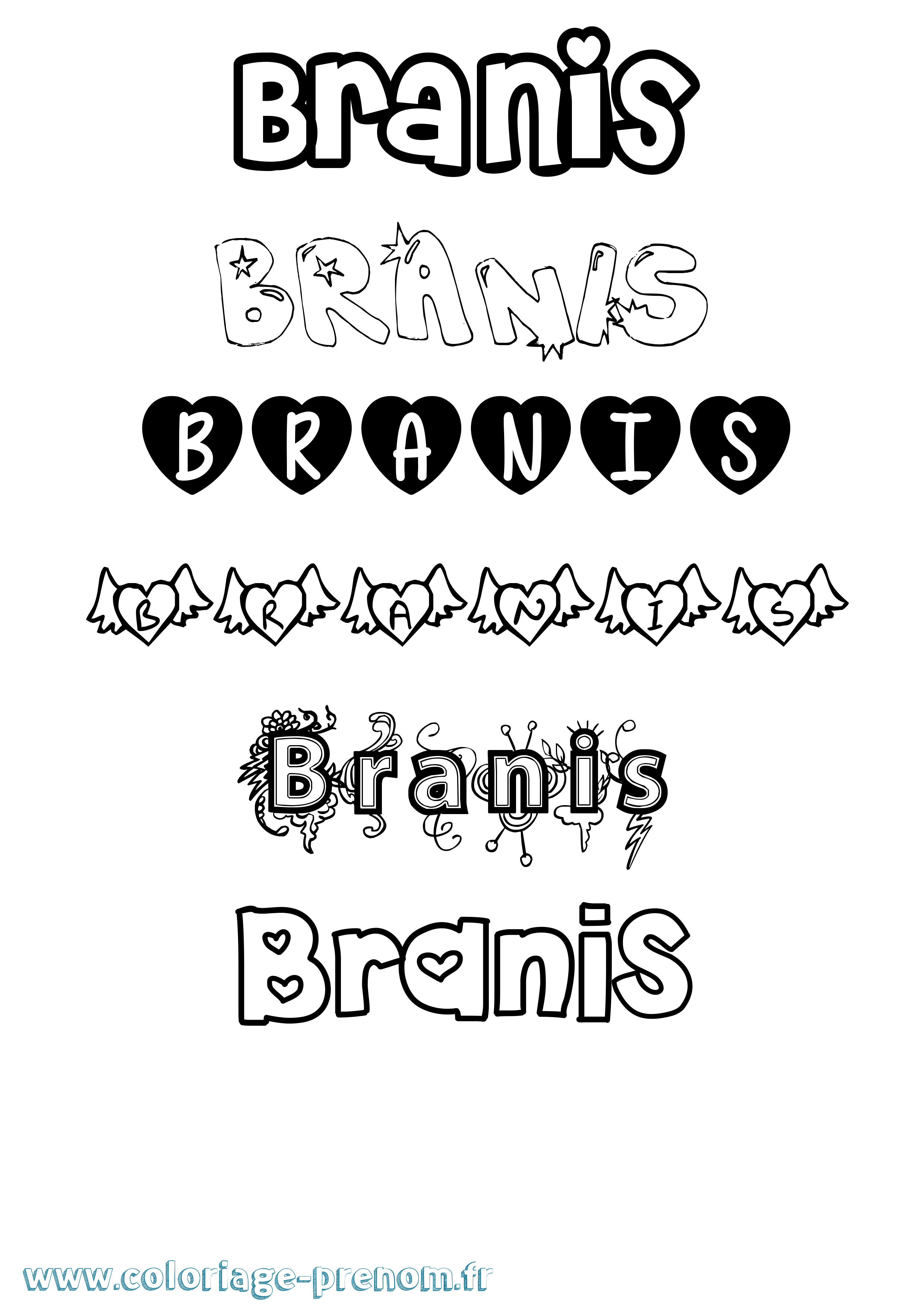 Coloriage Branis Girly Coloriage prénom Branis Girly