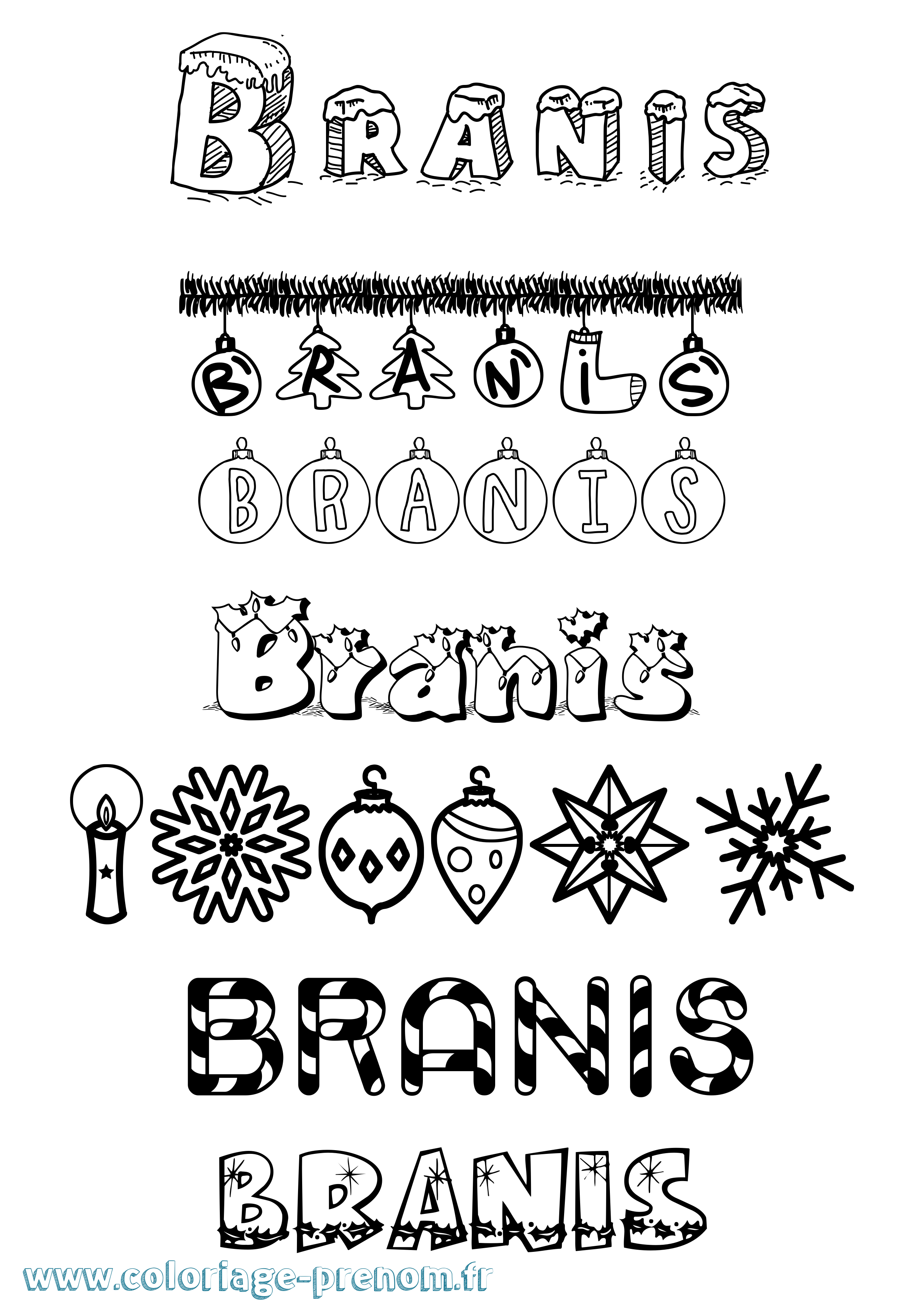 Coloriage Branis Noël Coloriage prénom Branis Noël