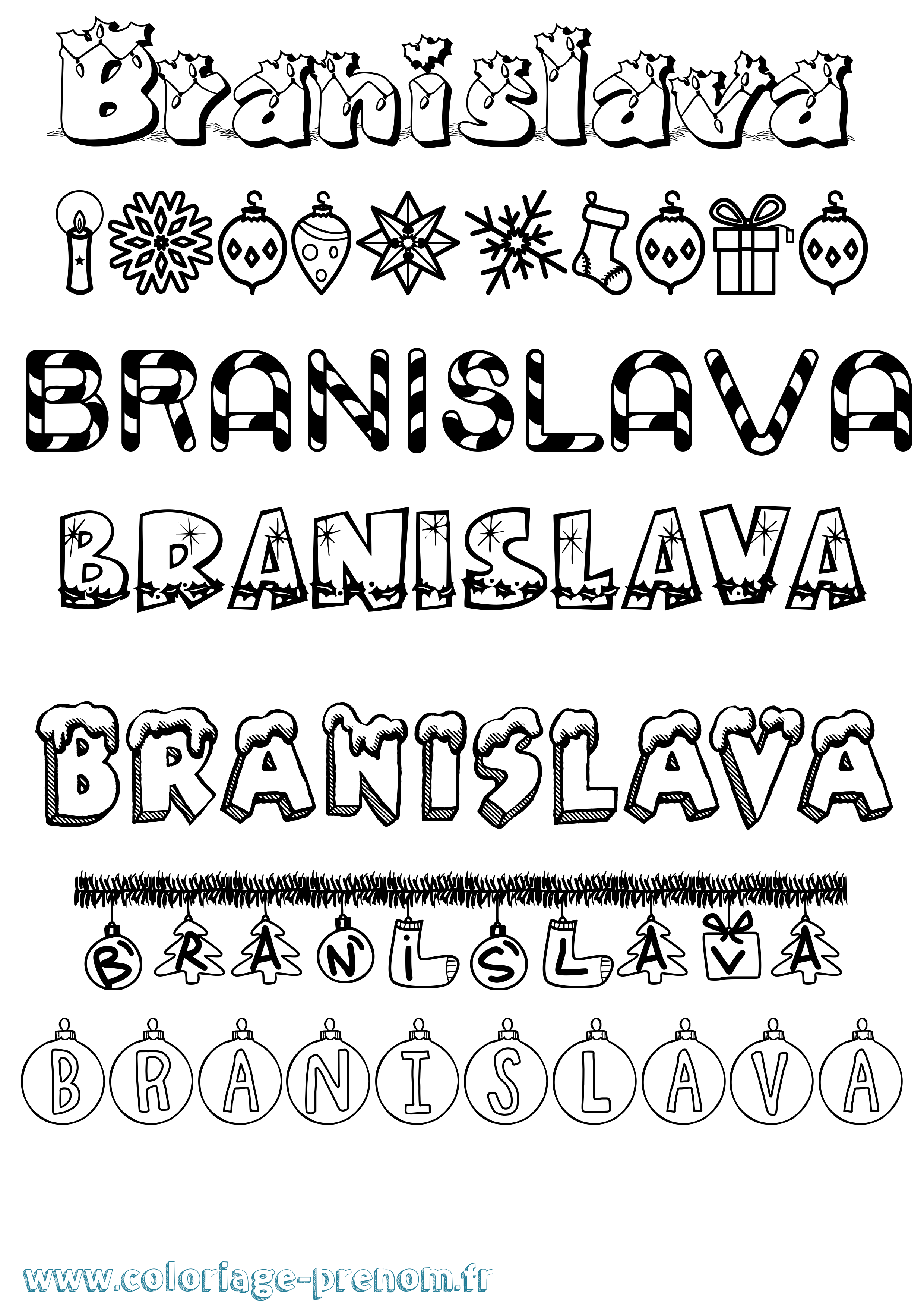 Coloriage prénom Branislava Noël