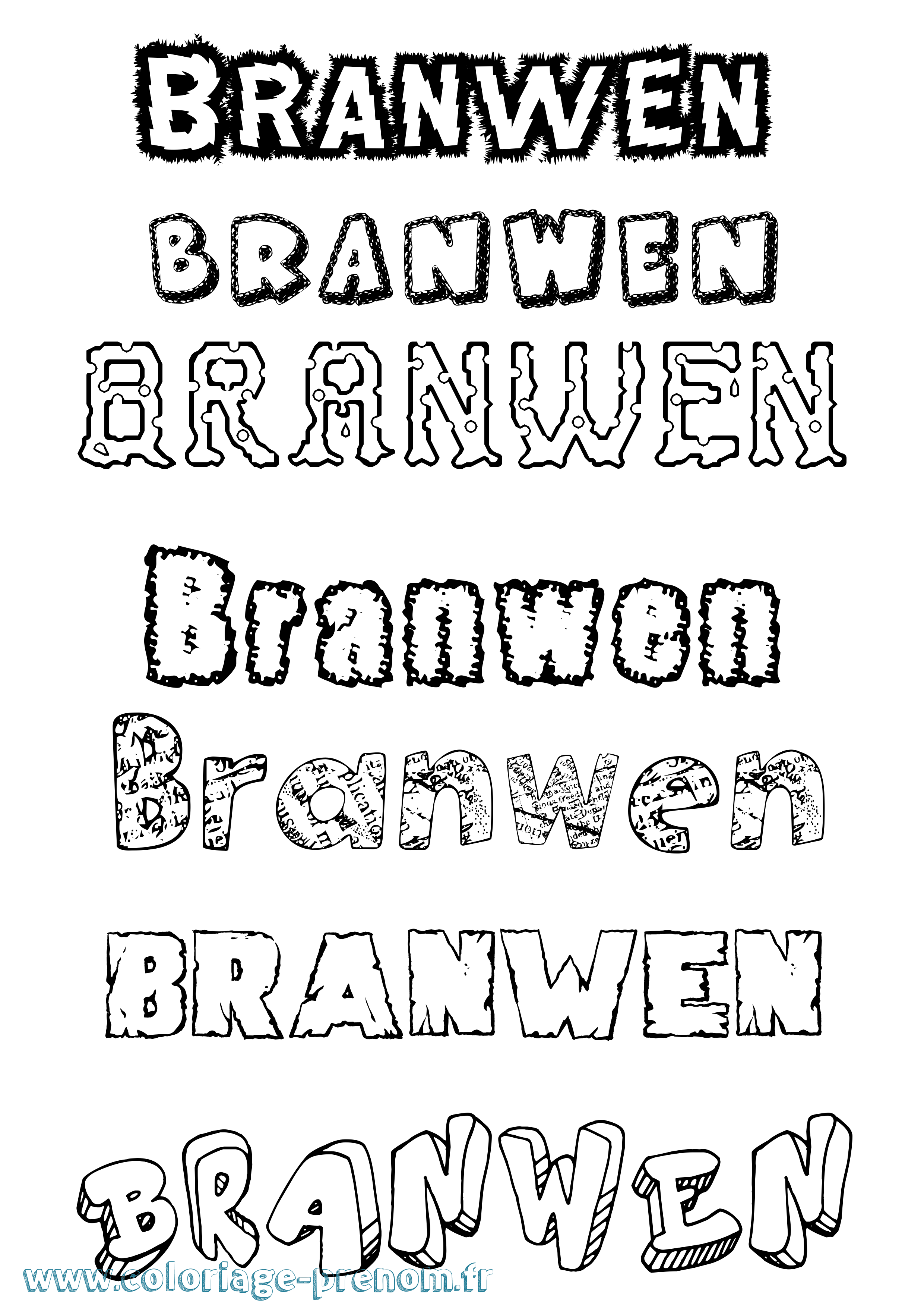Coloriage prénom Branwen Destructuré