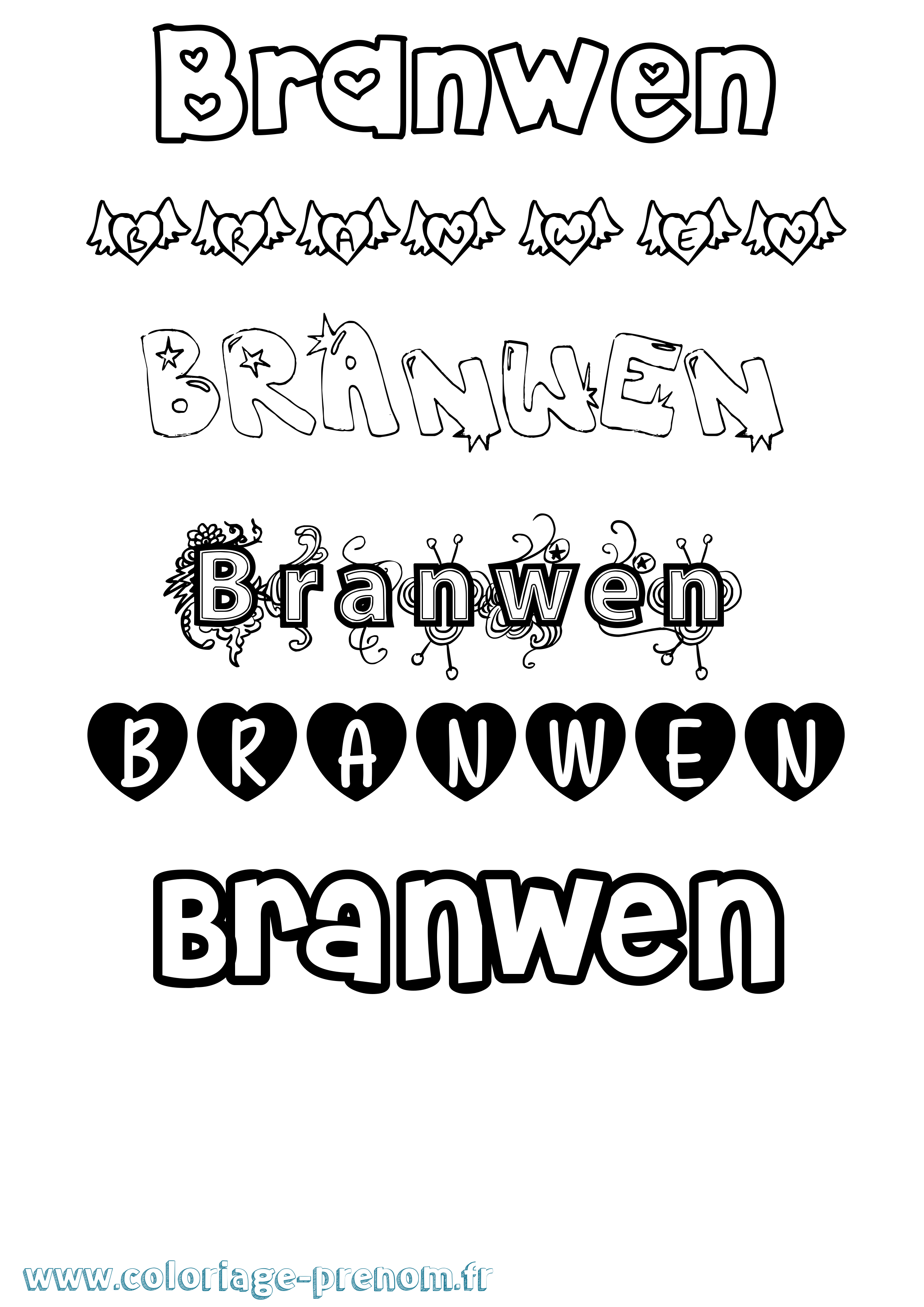 Coloriage prénom Branwen Girly