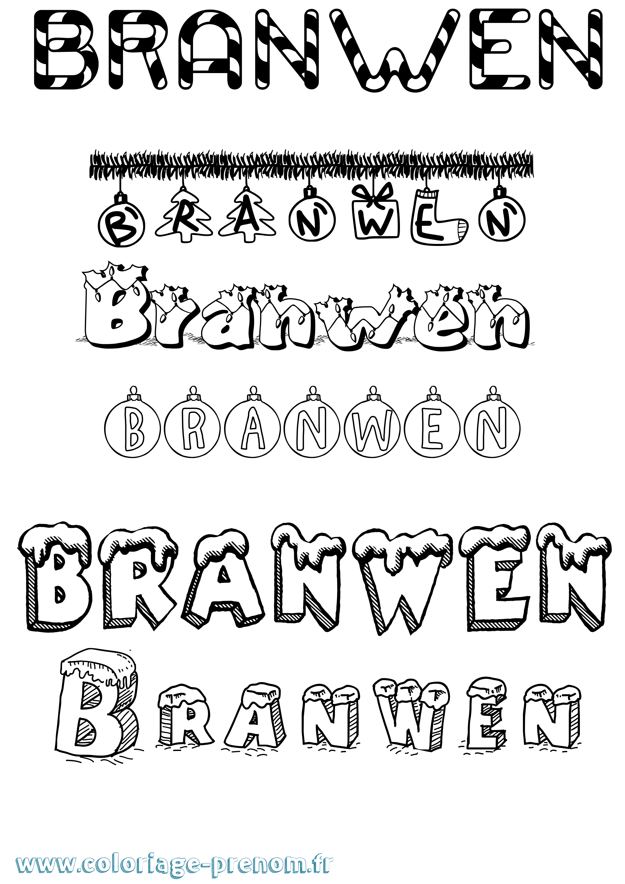 Coloriage prénom Branwen Noël