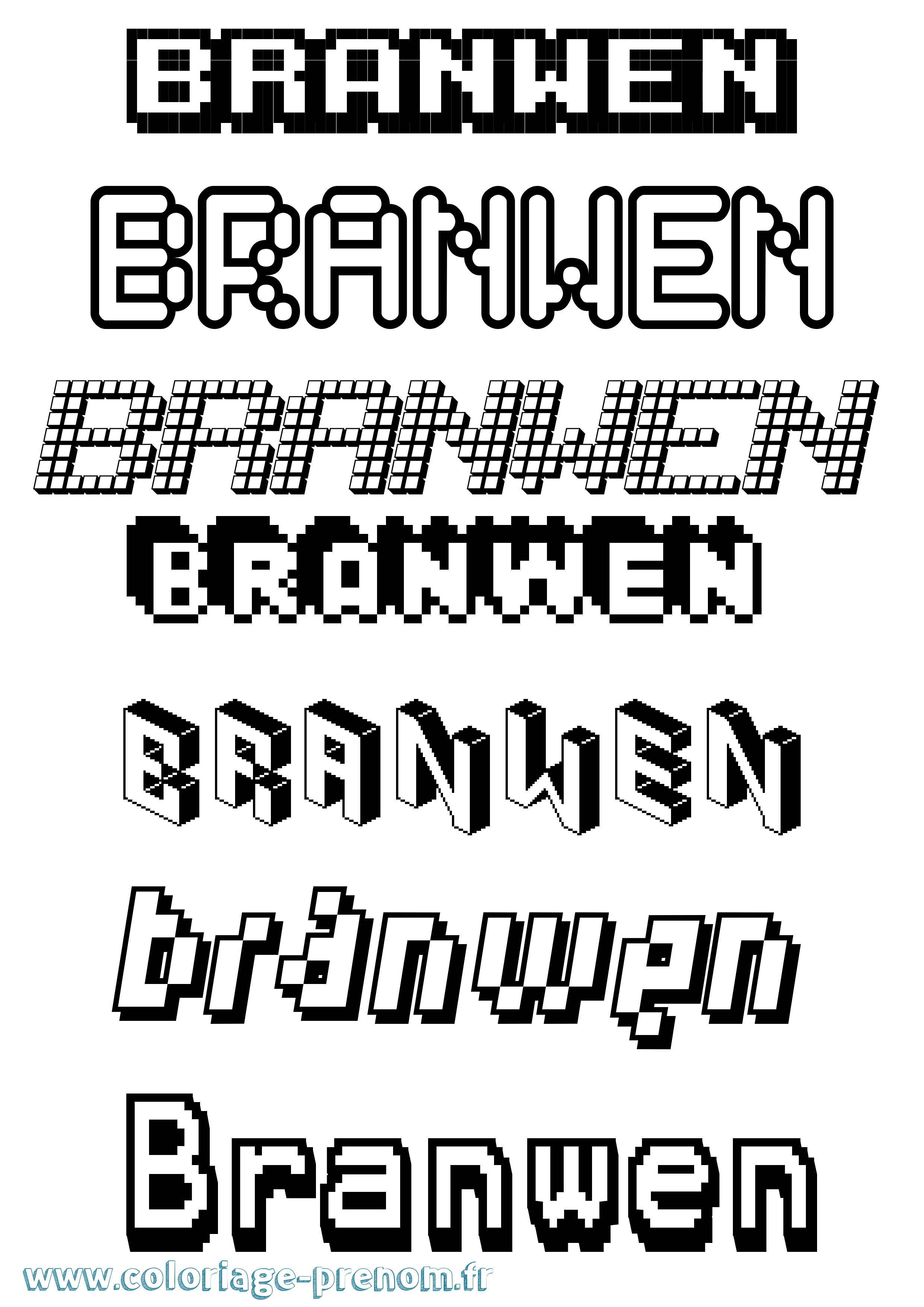 Coloriage prénom Branwen Pixel