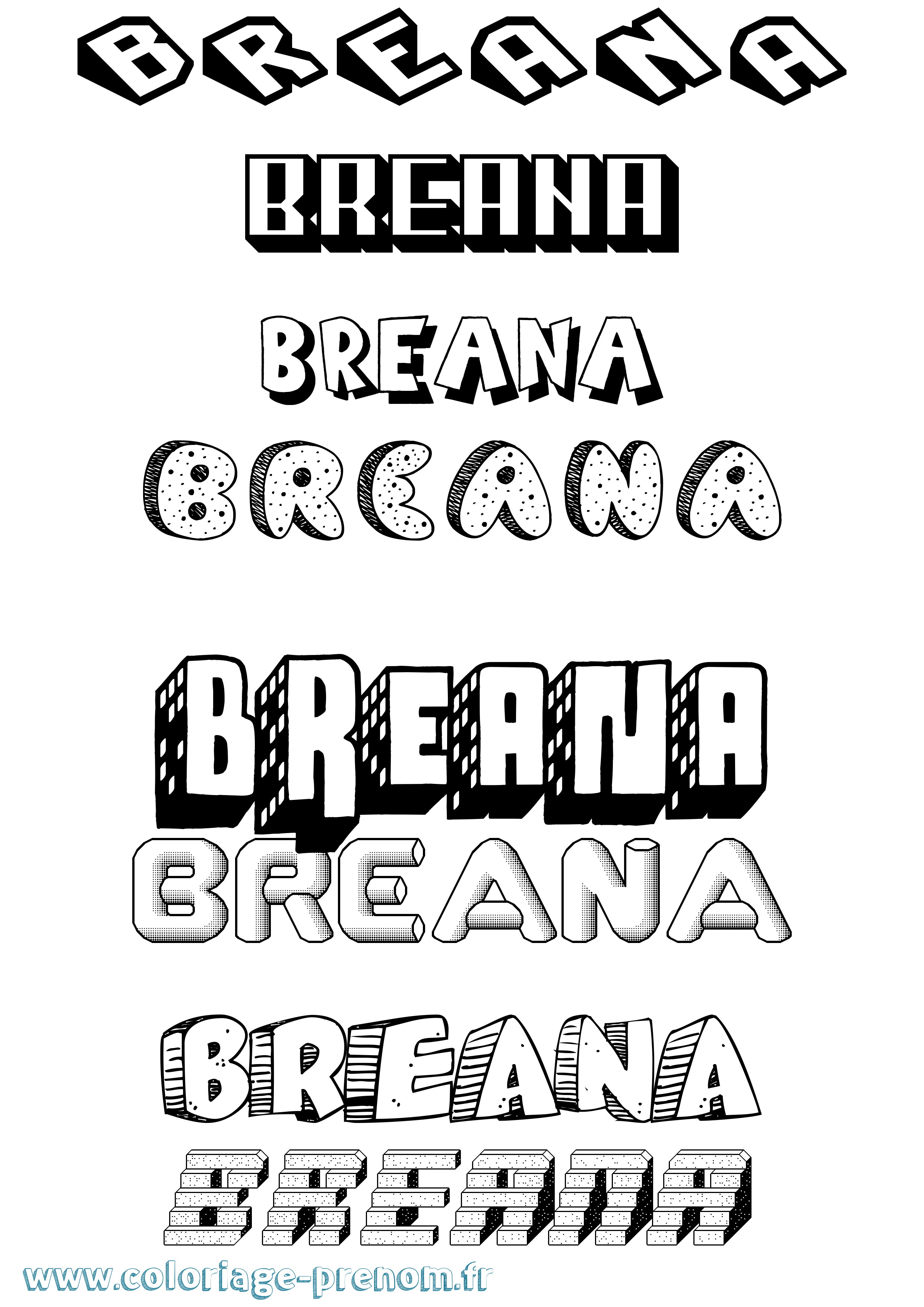 Coloriage prénom Breana Effet 3D