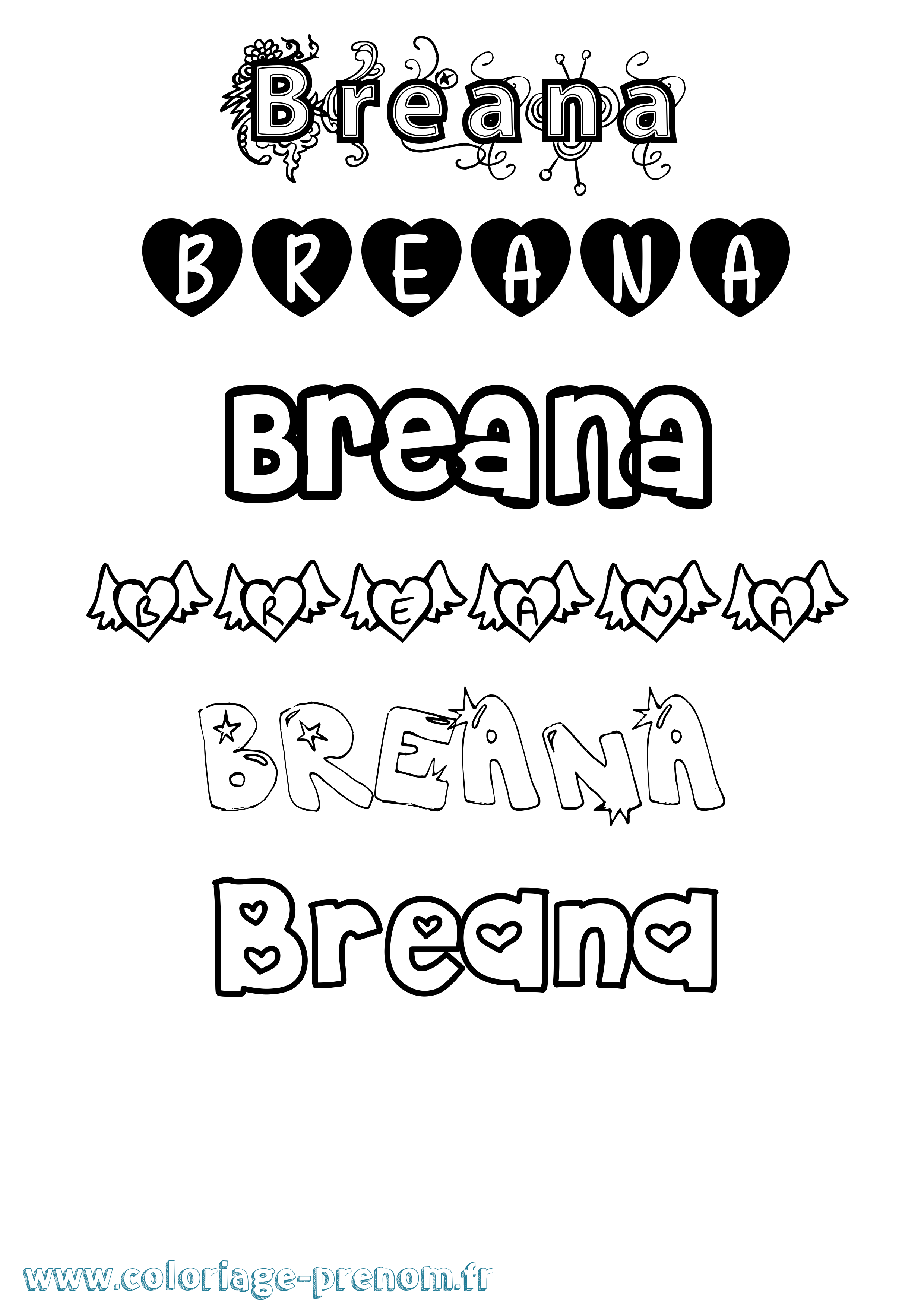 Coloriage prénom Breana Girly