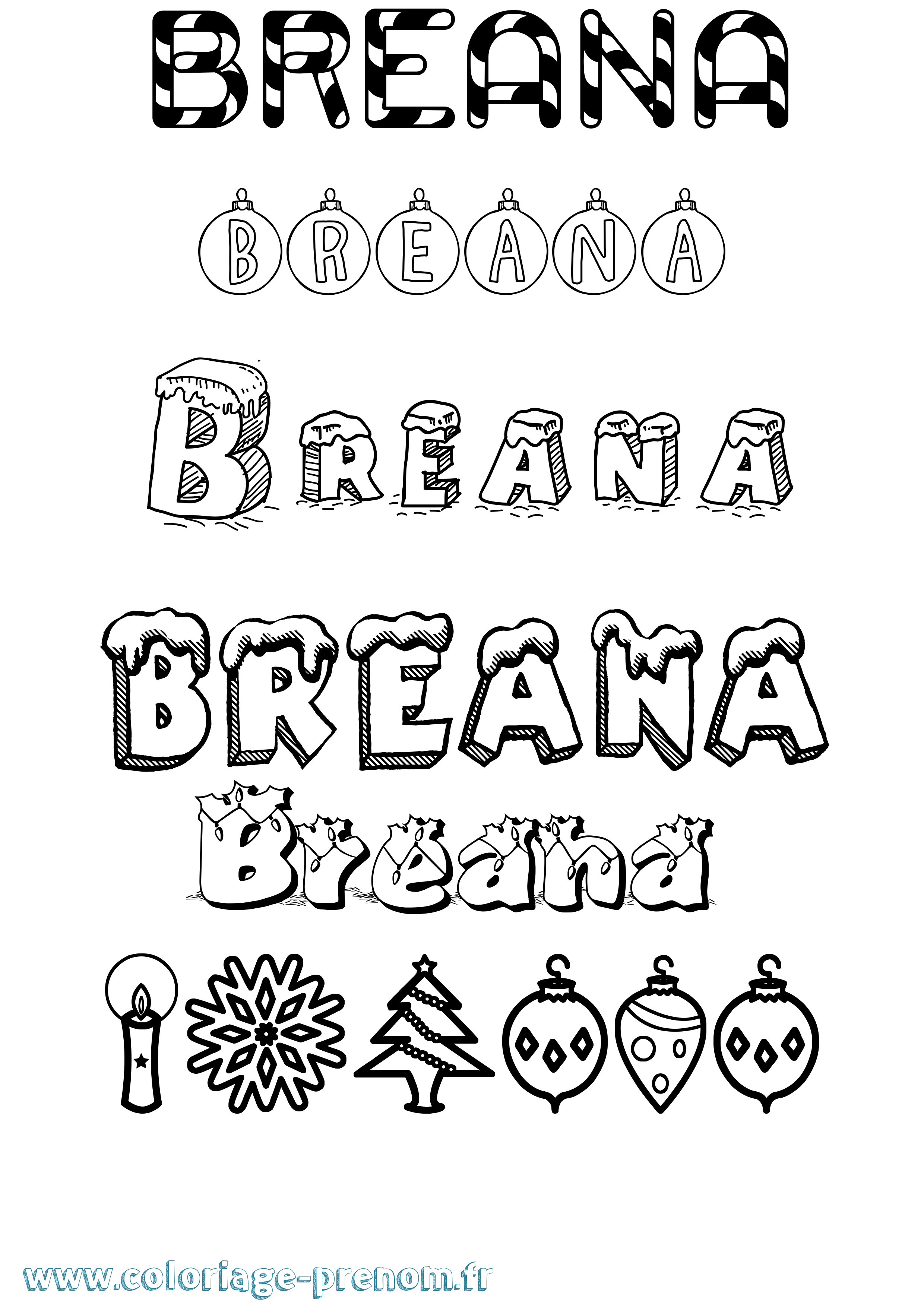 Coloriage prénom Breana Noël