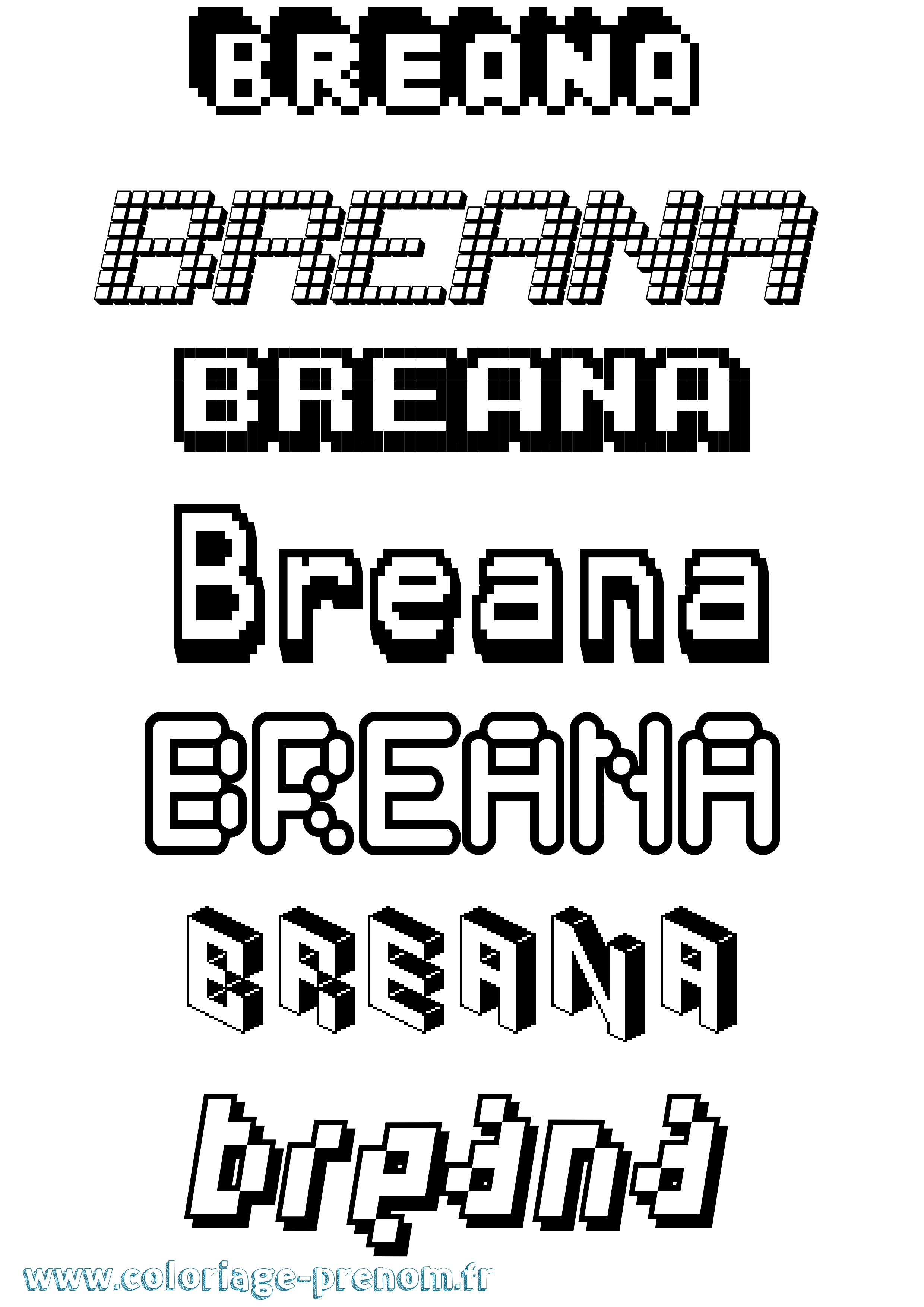Coloriage prénom Breana Pixel