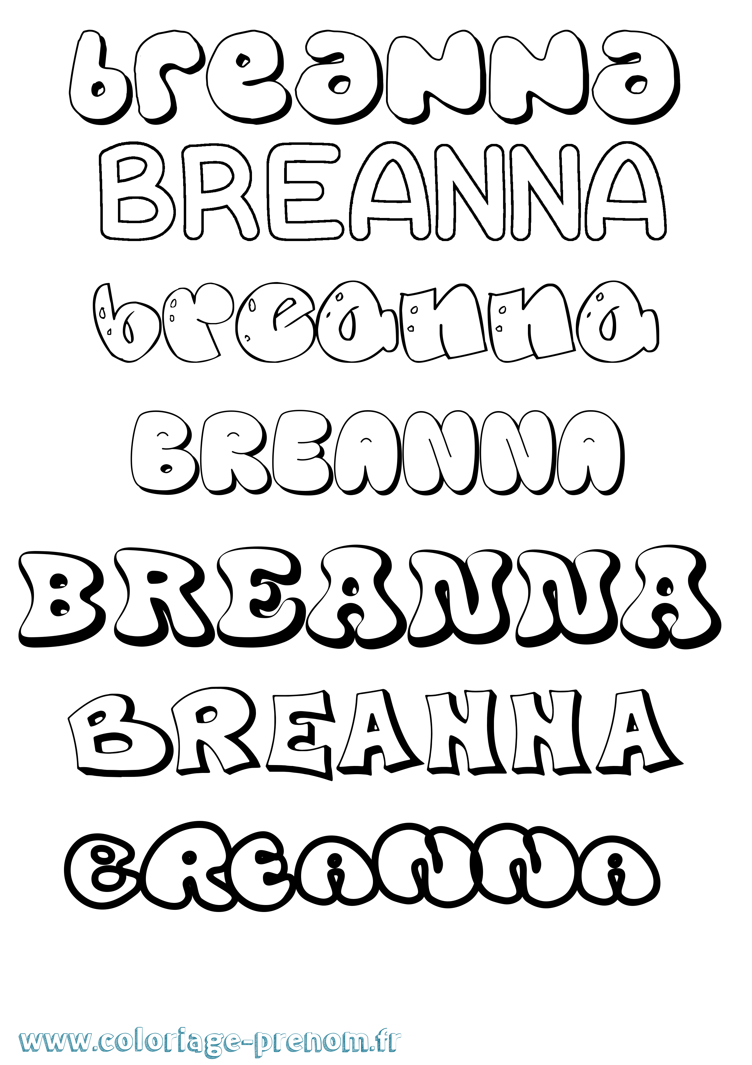 Coloriage prénom Breanna Bubble