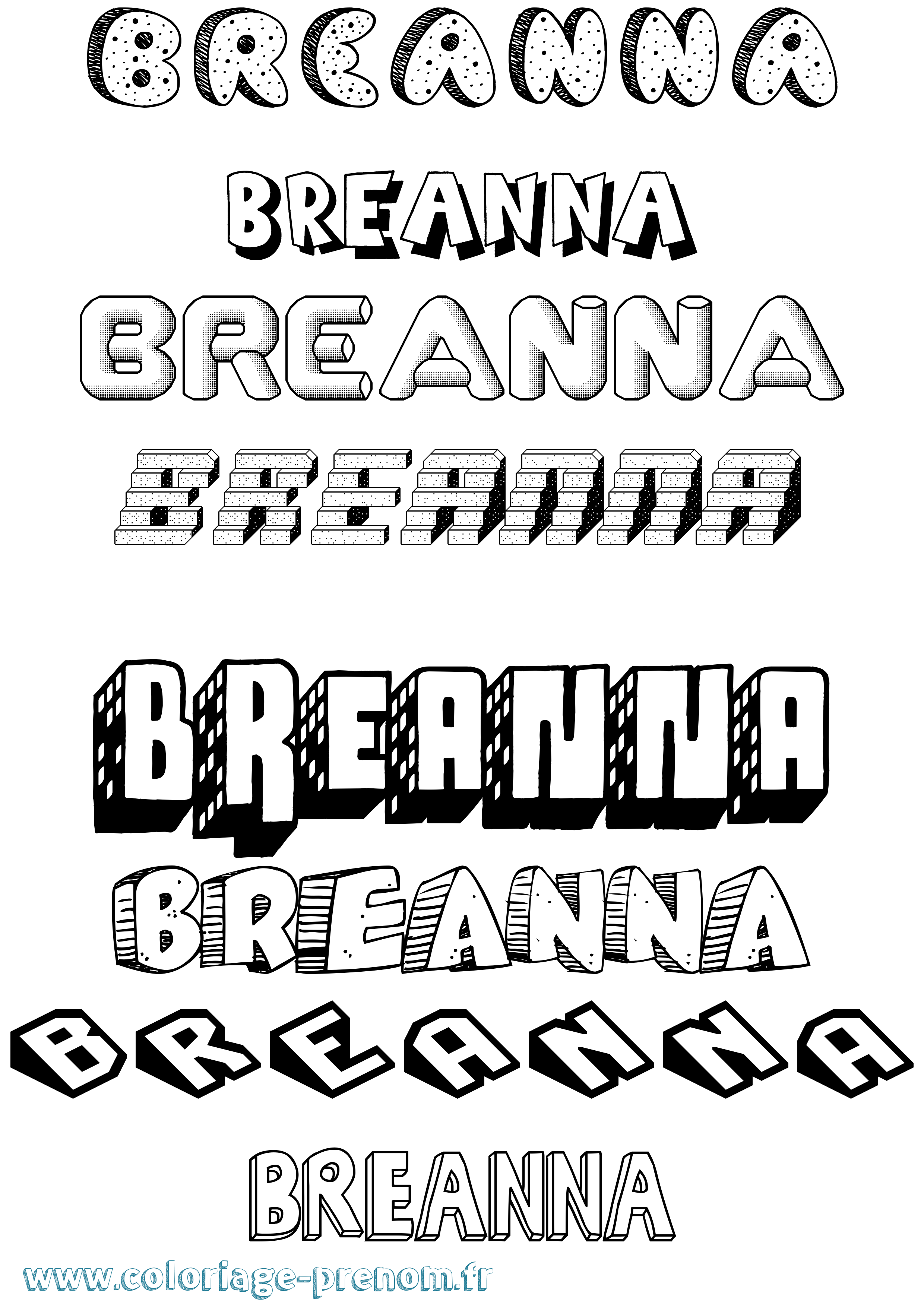 Coloriage prénom Breanna Effet 3D