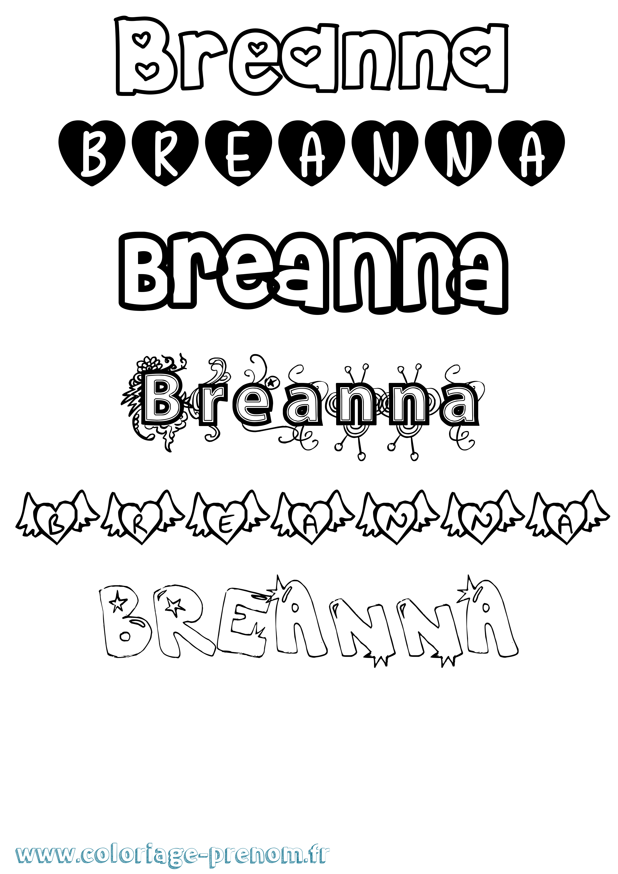 Coloriage prénom Breanna Girly