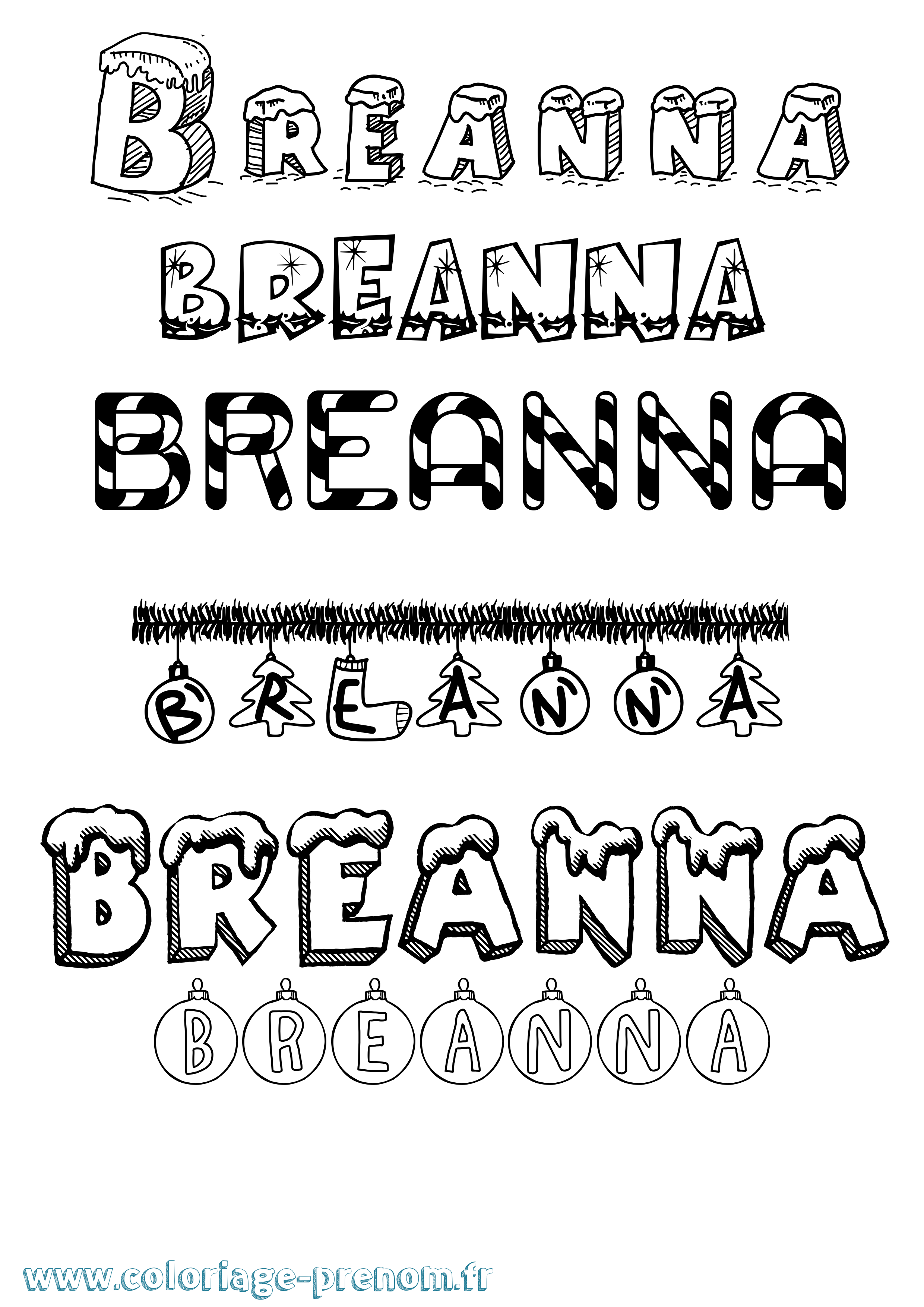 Coloriage prénom Breanna Noël