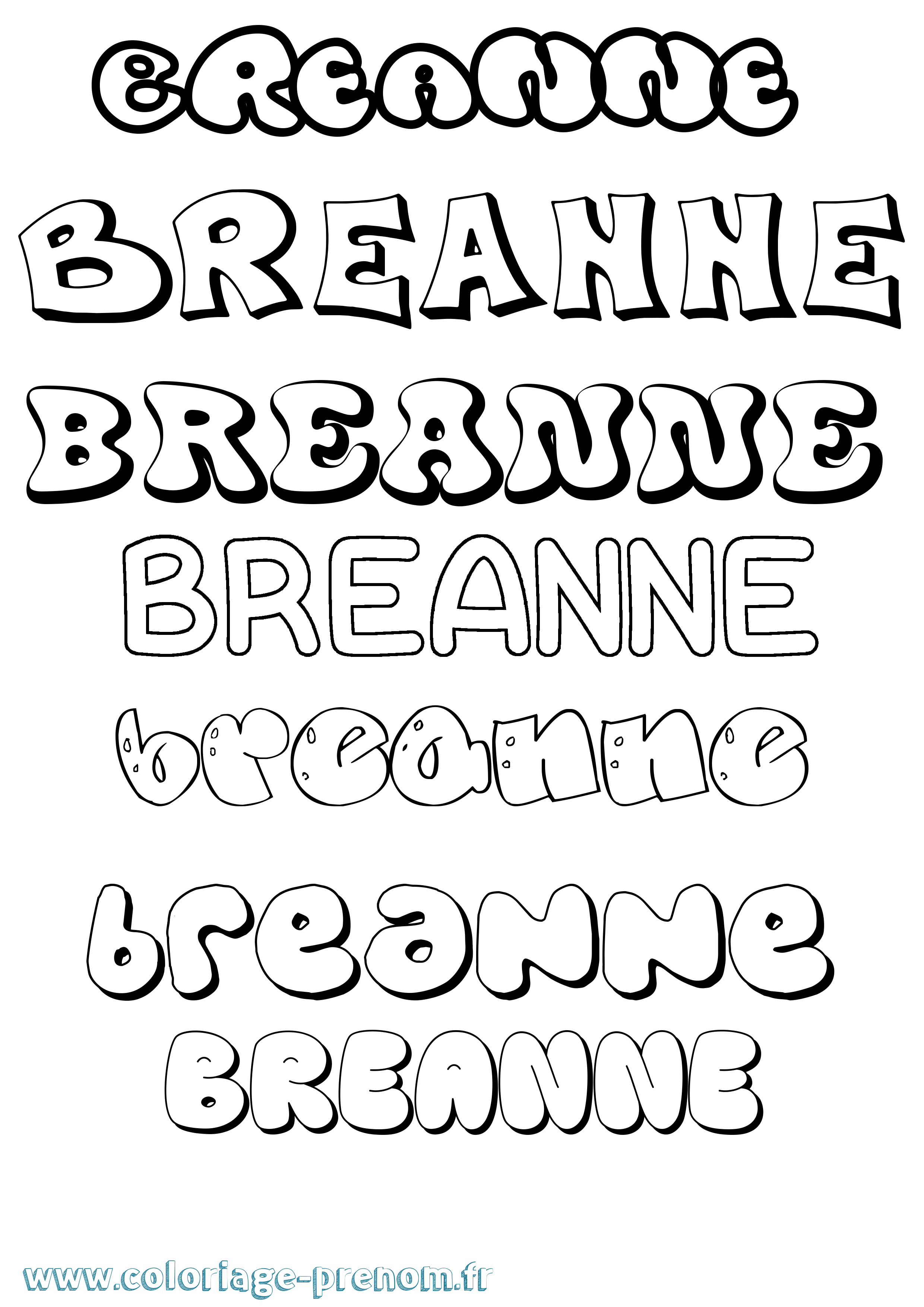 Coloriage prénom Breanne Bubble