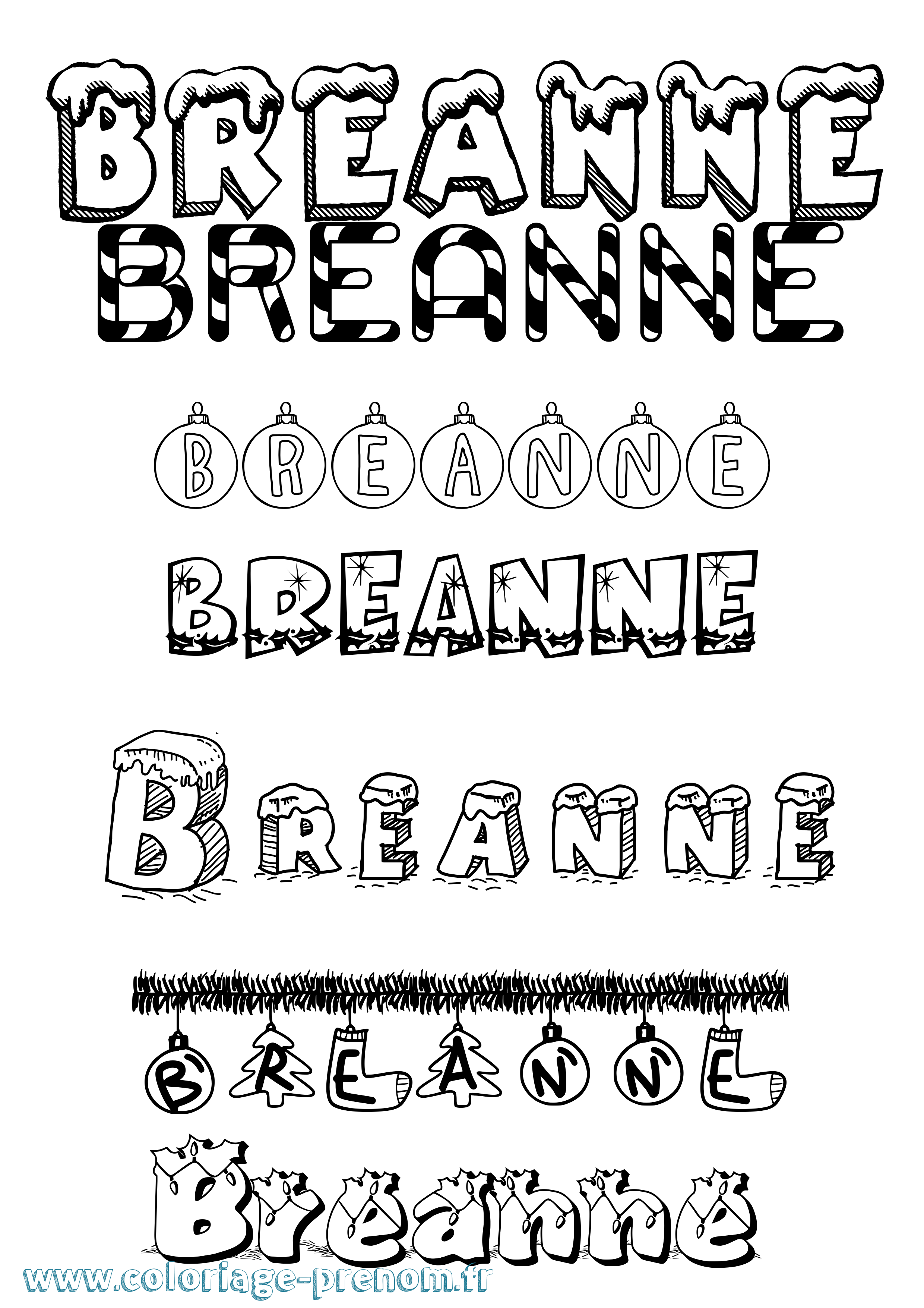 Coloriage prénom Breanne Noël