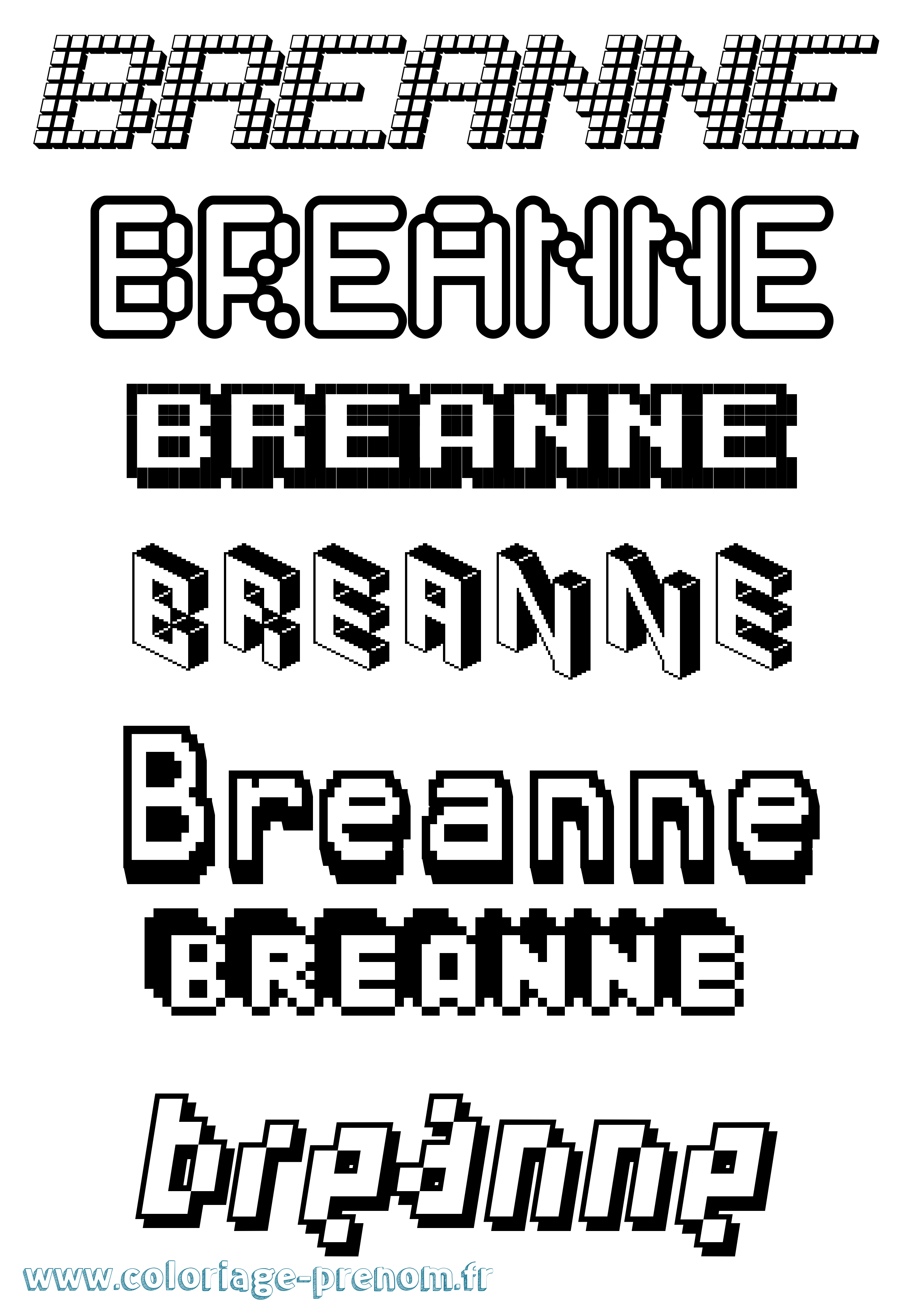 Coloriage prénom Breanne Pixel