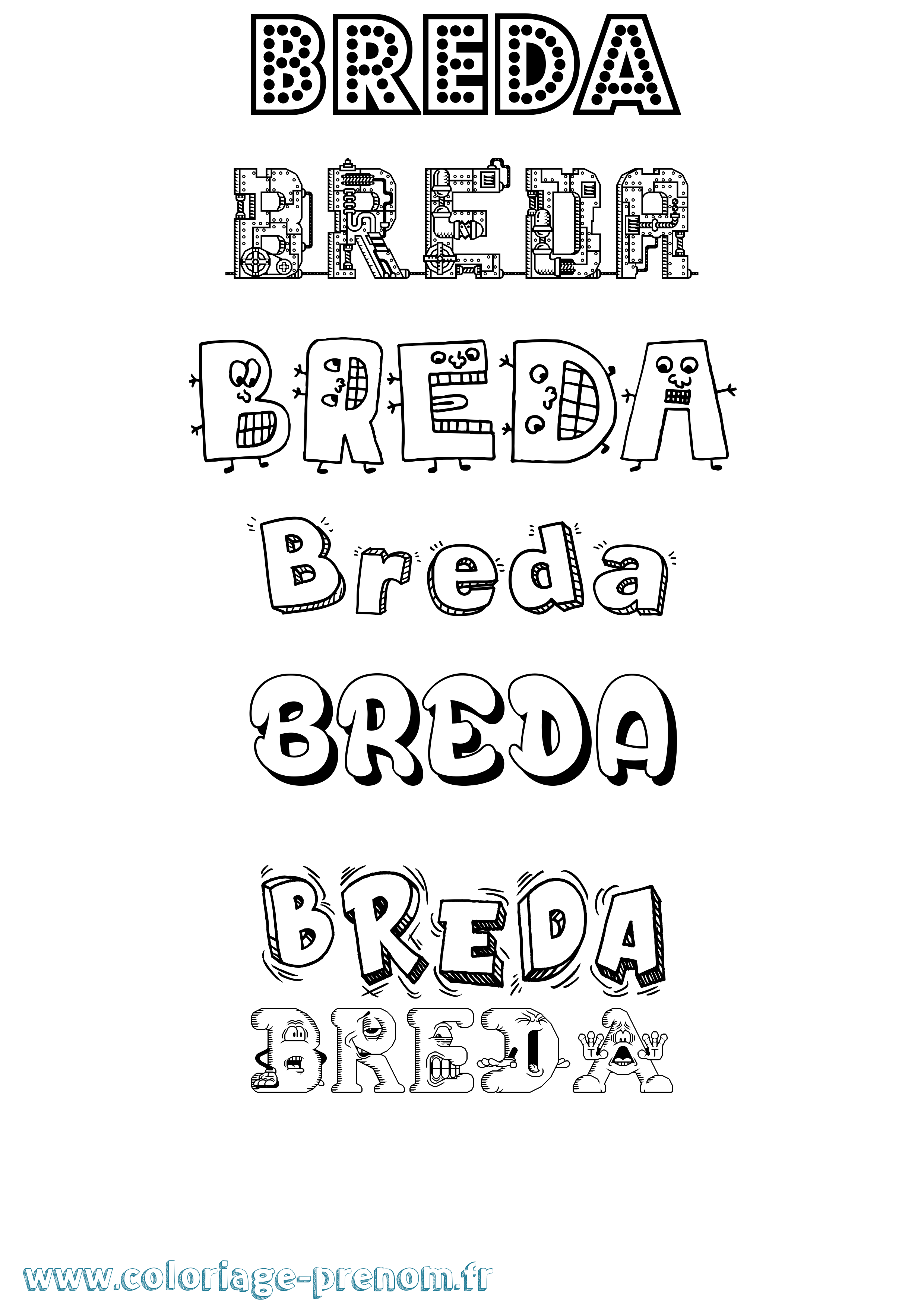 Coloriage prénom Breda Fun
